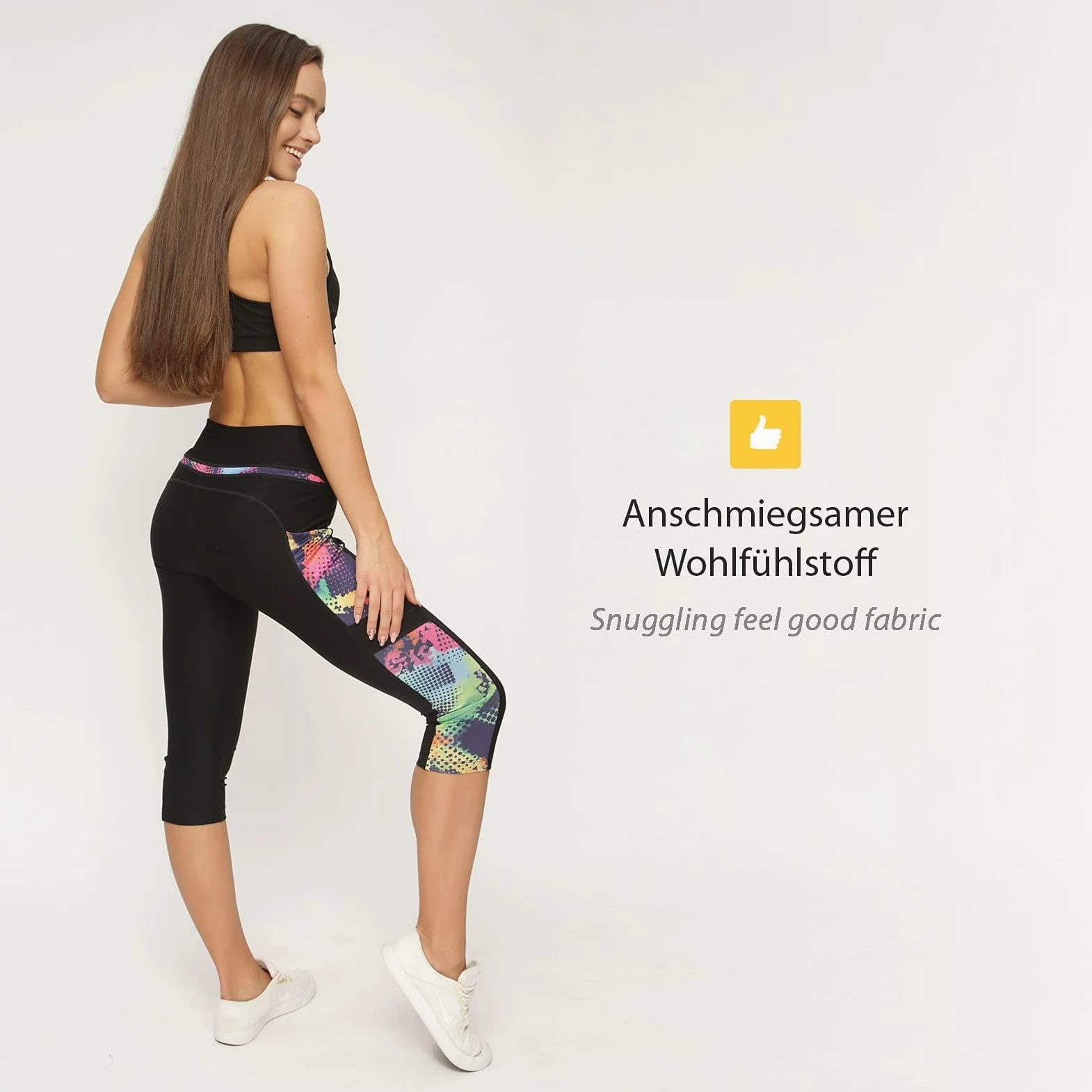 VS Capri - Leggings Deportivos con Bolsillo para el teléfono móvil, 3 Bolsillos Laterales, 3/4 Leggins, para el móvil, Las Llaves, Tarjetas de crédito y Otros Mallas Deportivas para Fitness