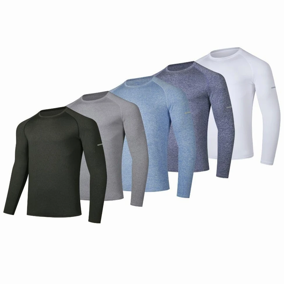 Camisas deportivas transpirables de manga larga, con cuello redondo, para hombre, 5 unidades