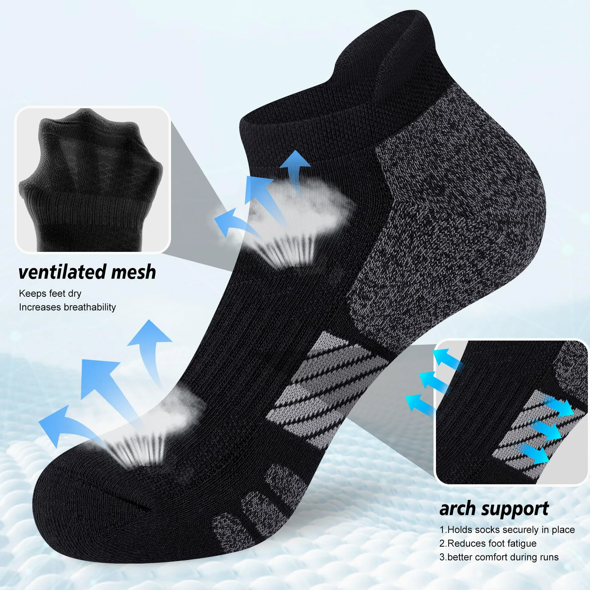 Calcetines tobilleros para mujer, antiampollas, transpirables, para correr, atléticos, acolchados, 3/6 pares