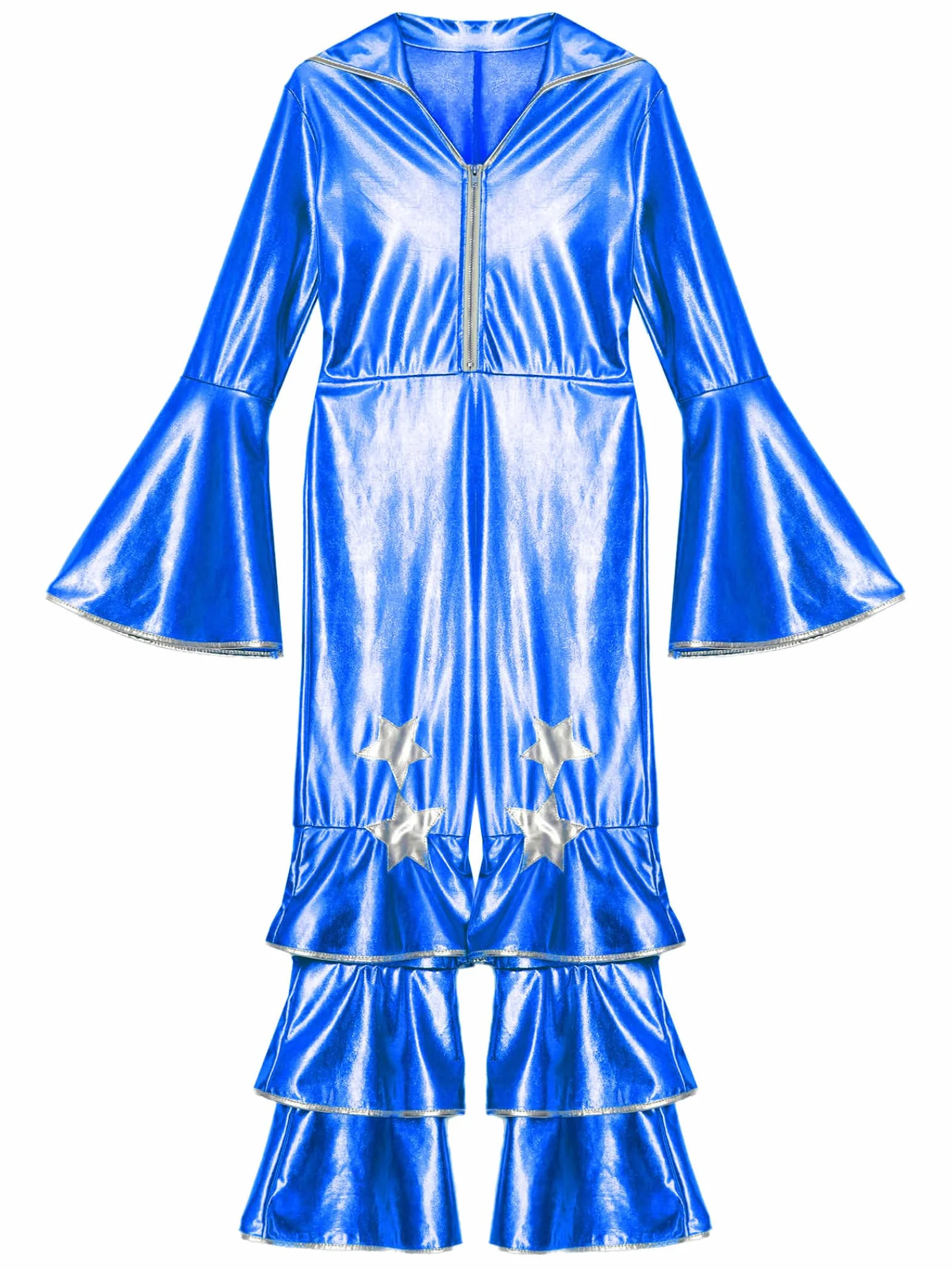 Traje De Baile Metálico Para Niñas Mono Con Volantes Disfraz De Discoteca Traje Completo Manga Larga Vestuario Baile Los Años 70 Para Actuación