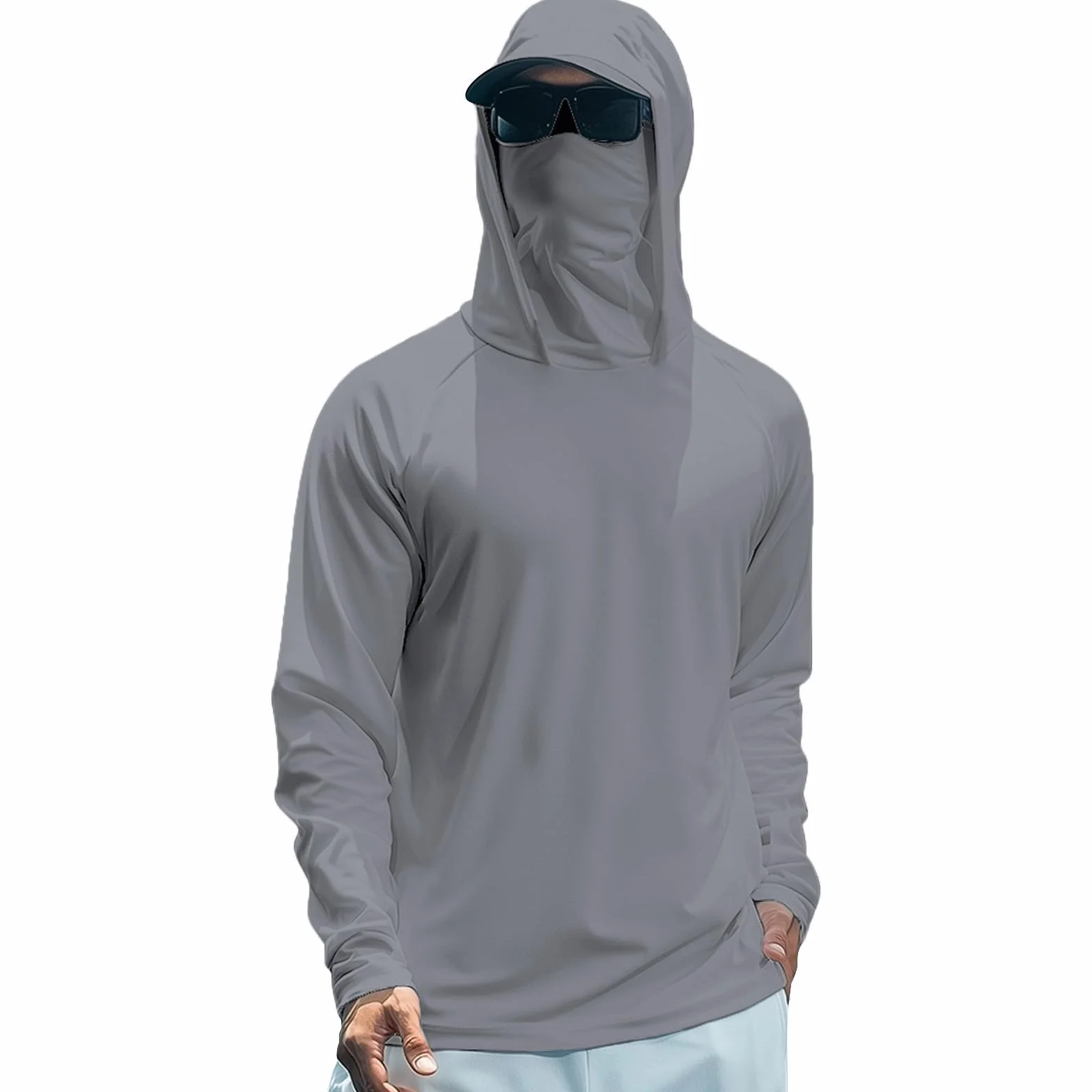 MOKBAY Camiseta Proteccion Solar Hombre Outdoor UV con Capucha Manga Larga Deporte Gimnasio Running Surf Montaña UPF 50 Camisetas