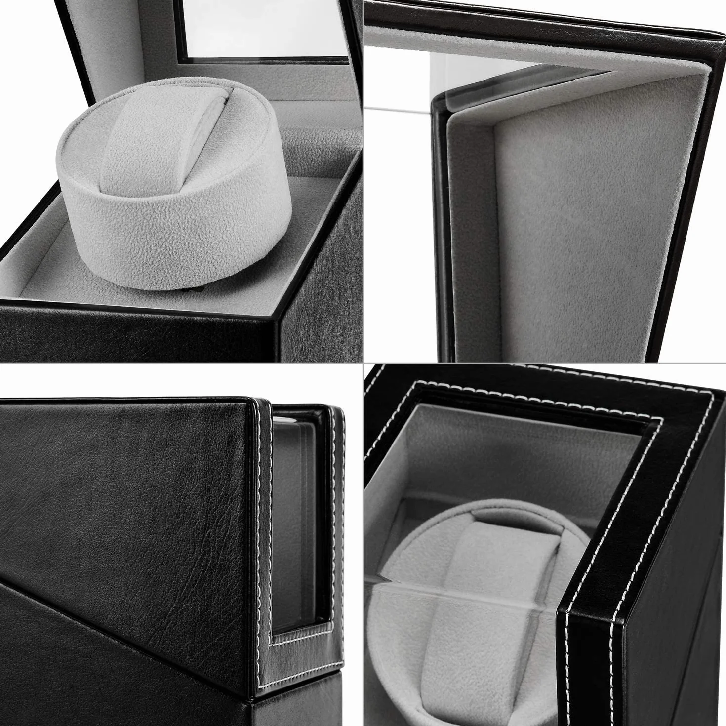 Caja de enrollador de Reloj automático, Caja de Reloj de Cuero Single Watch enrollador PU con Motor silencioso, Alimentado por batería o Adaptador Watch Winder