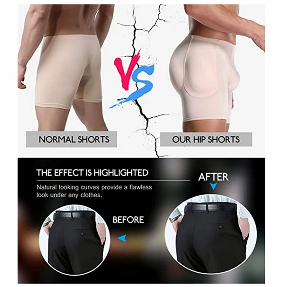 Pantalones levantadores de glúteos Falsos, Almohadillas de Encaje para realzar Las Caderas, Ropa Interior Moldeadora, Calzoncillos de Levantamiento Acolchados para hombr(Desnudo-XX-Grande