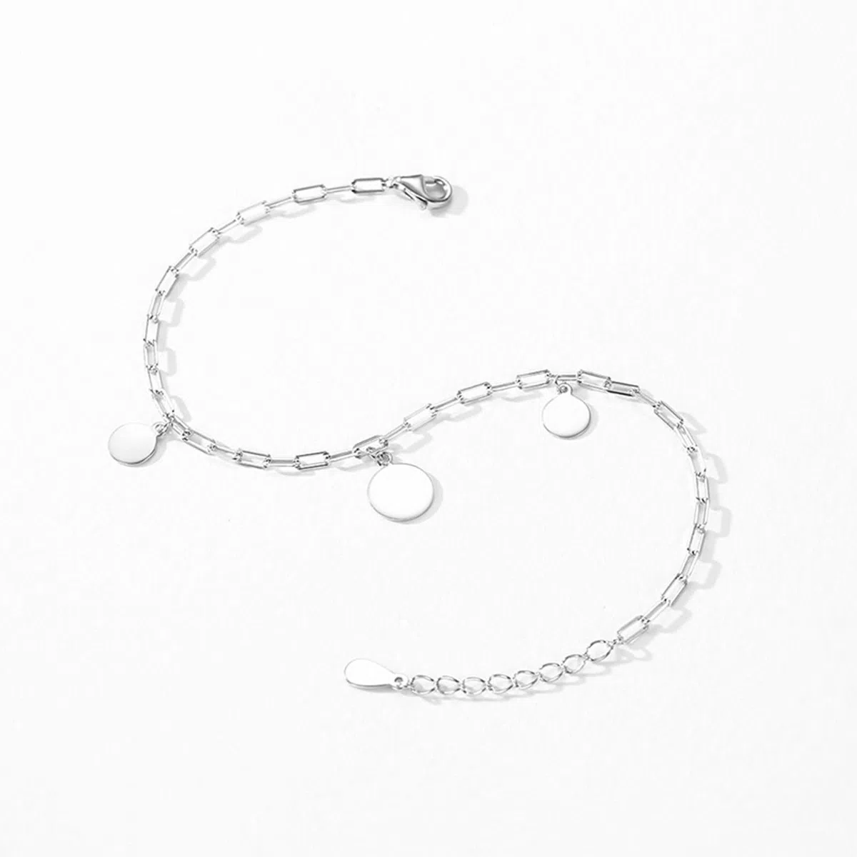 Pulseras de Mujer de Oro Blanco de 9K / 14K / 18K, Redondo Simple, Cadena Extensible 16 CM + 5 CM, Pulseras de Plata para Mujer