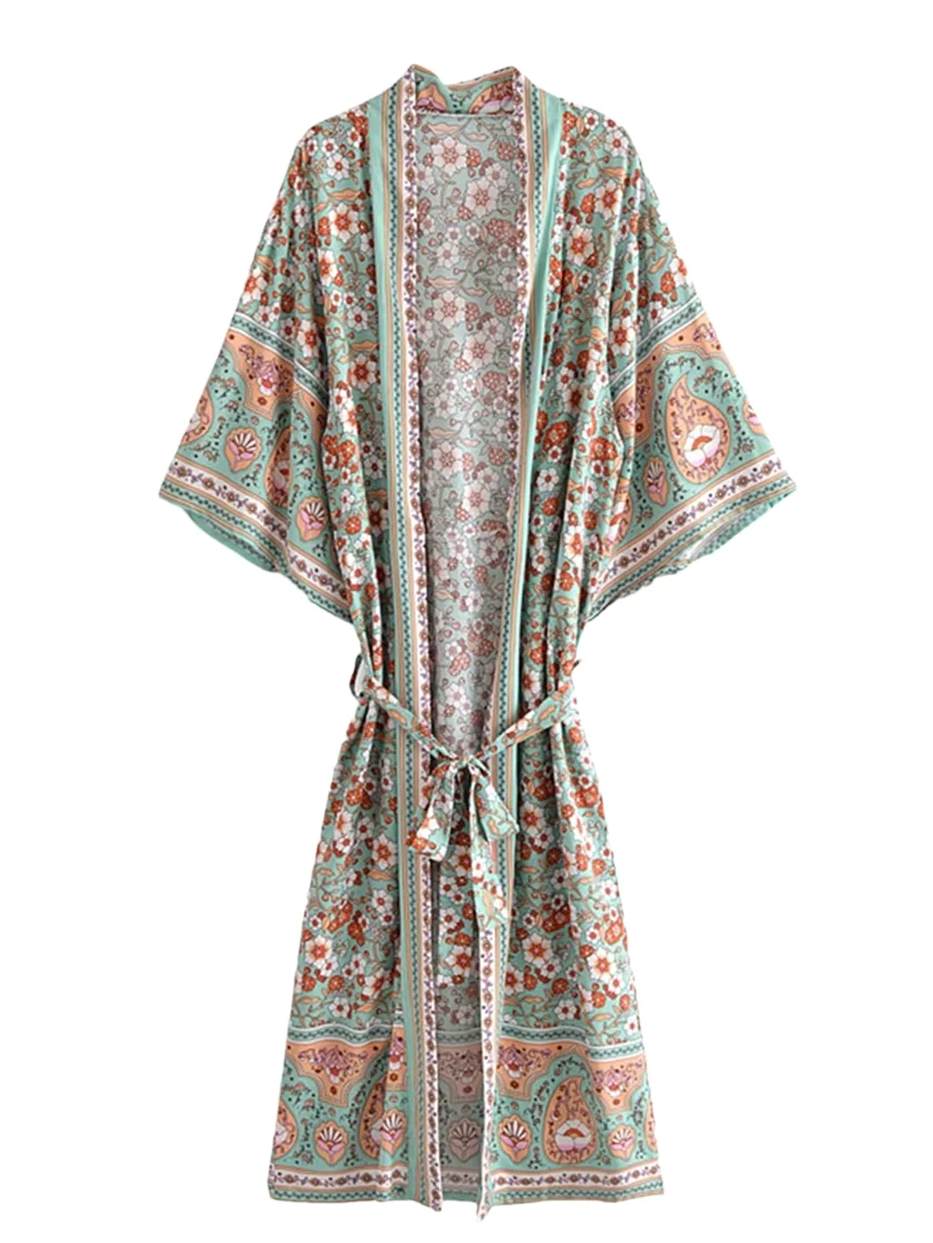 Disimlarl Mujeres Batwing Mangas Cinturón Estampado Floral Bohemio Kimono Traje De Bata Traje De Bata Bikini Cover-Ups