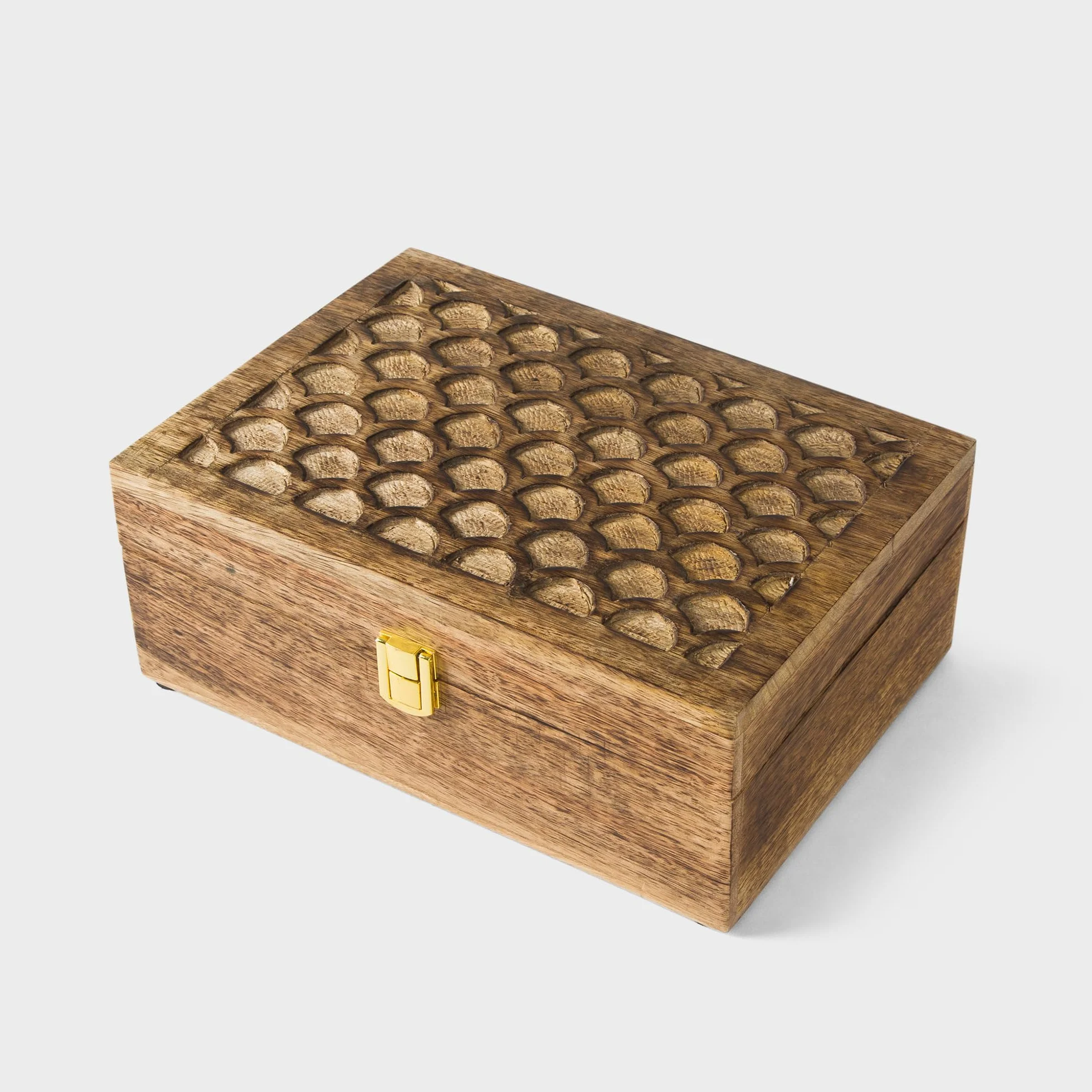 Mela Artisans Caja de recuerdos de madera con tapa con bisagras y pestillo, caja de almacenamiento decorativa grande con 6 particiones para fotos, joyas, manualidades, regalos hechos a mano, caja