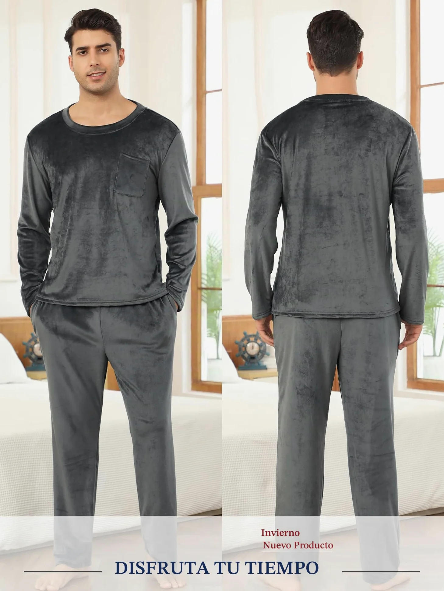 Vlazom Conjunto de Pijama de Invierno para Hombre - Pijama de Franela para casa S-XXL