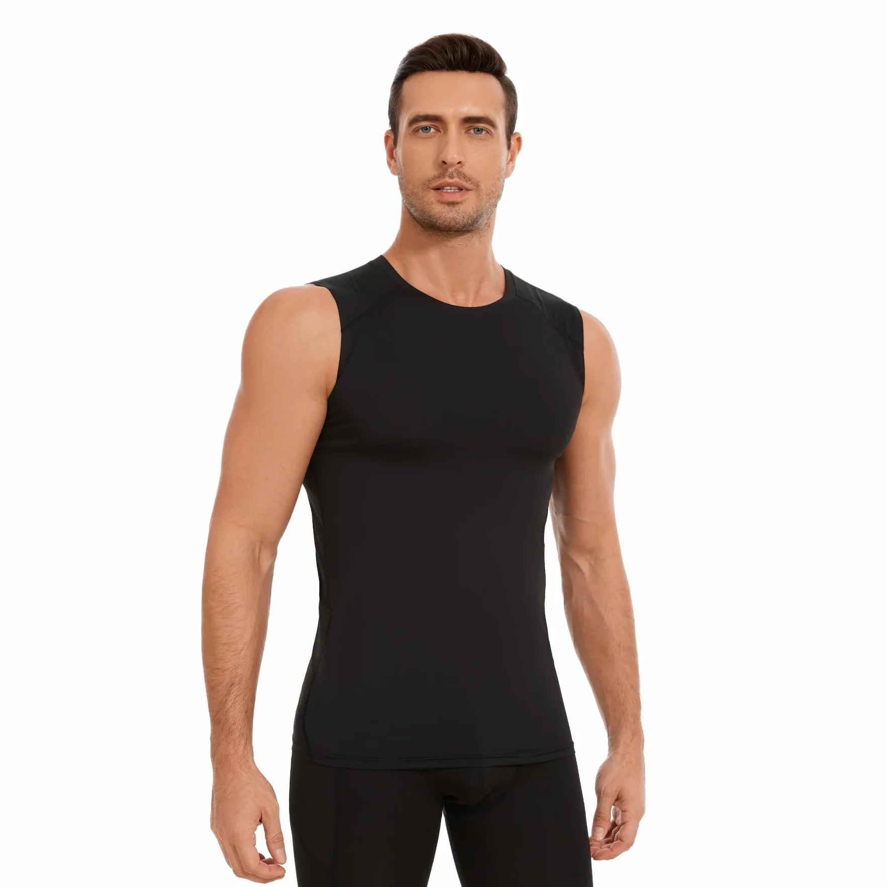 AMZSPORT Pack de 5 Camisetas sin Mangas para Hombre, Transpirables y de Compresión, para Running, Gimnasio, Fitness y Deporte