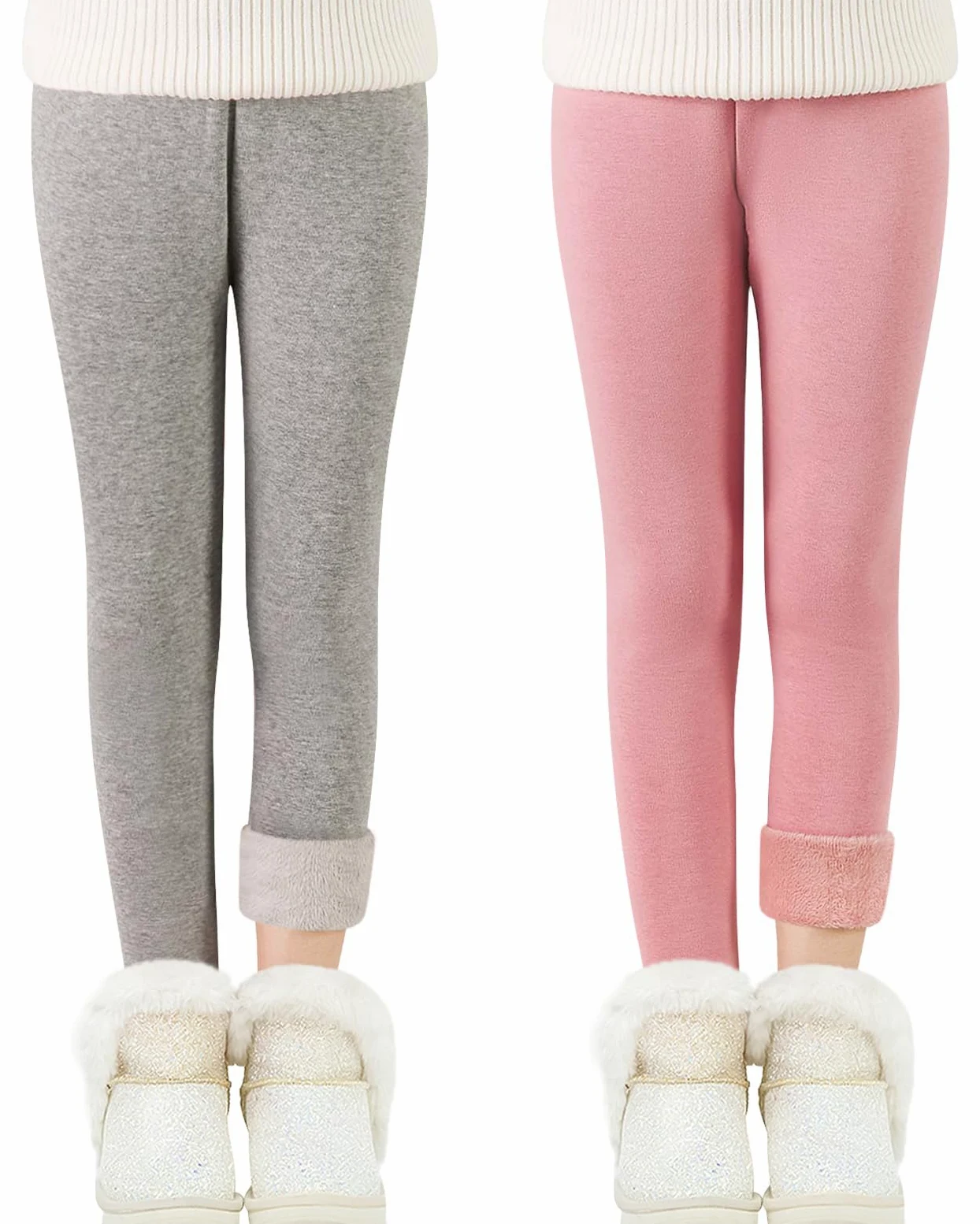 Adorel Leggings Térmicos Algodón Forros para Niñas Pack de 2 Gris, Rosa 5-6 Años (Tamaño del Fabricante 120)
