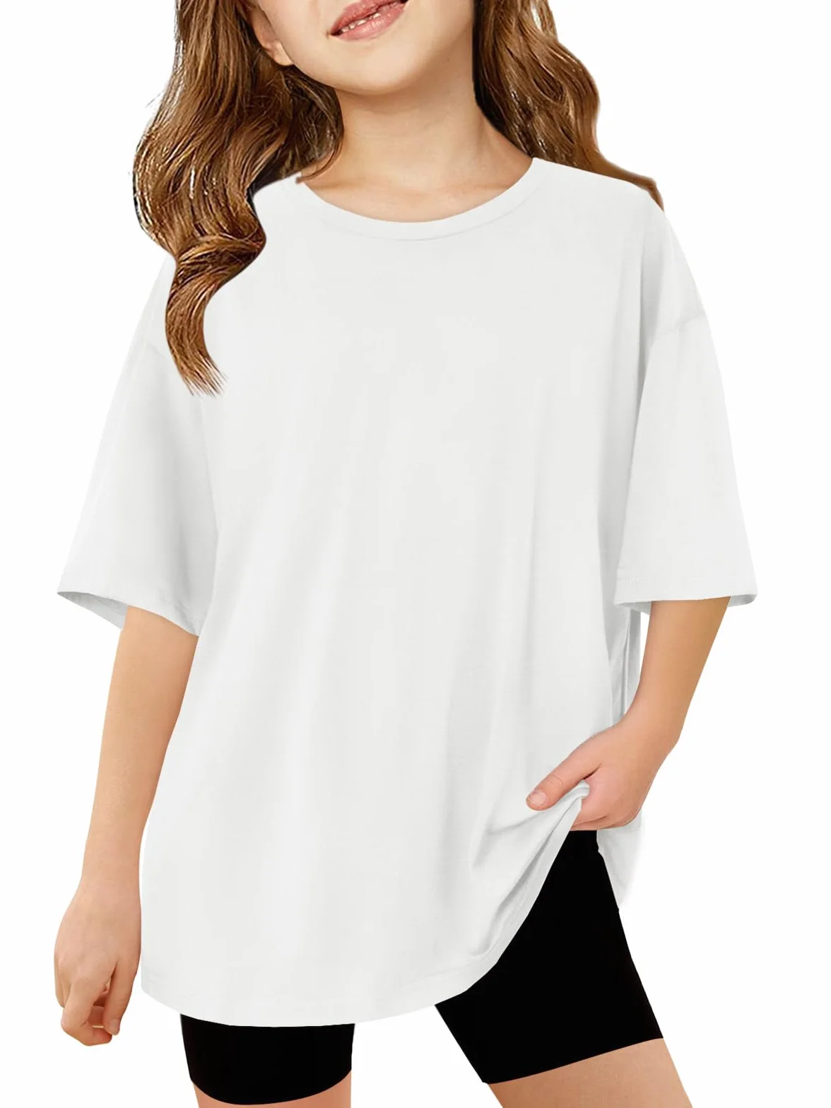 Haloumoning Camisetas Niñas Cuello Redondo Manga Corta Monocolor Casual Deporte Tops Niños Verano Camisetas Oversized Camisetas Casual Basic Tops