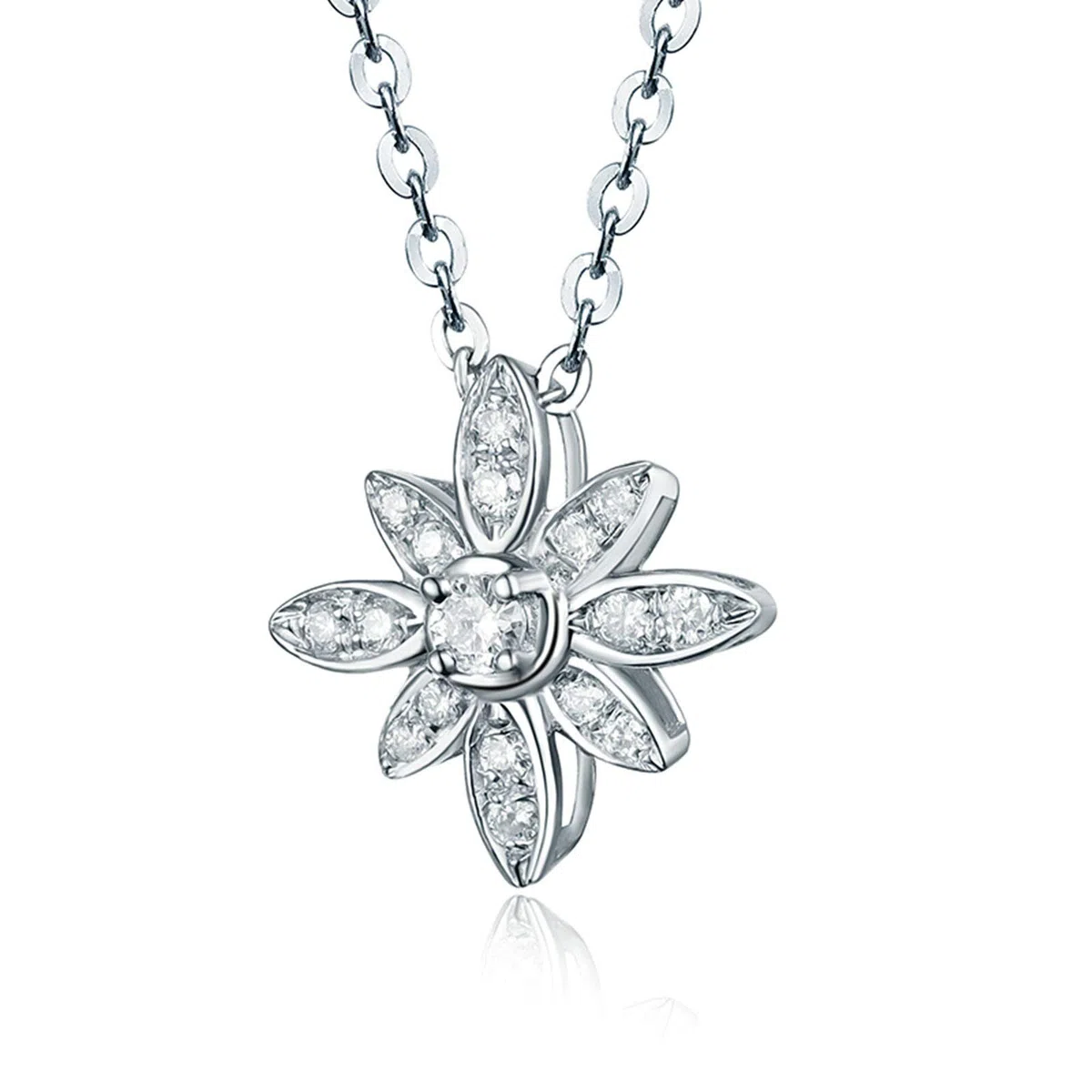 Collar con Colgante, Forma de Flores con Diamantes, Collares con Colgante de Oro Blanco de 18 Quilates para Mujeres y niñas, Regalo para el día de la Madre/Día de San Valentín, Oro Blanco