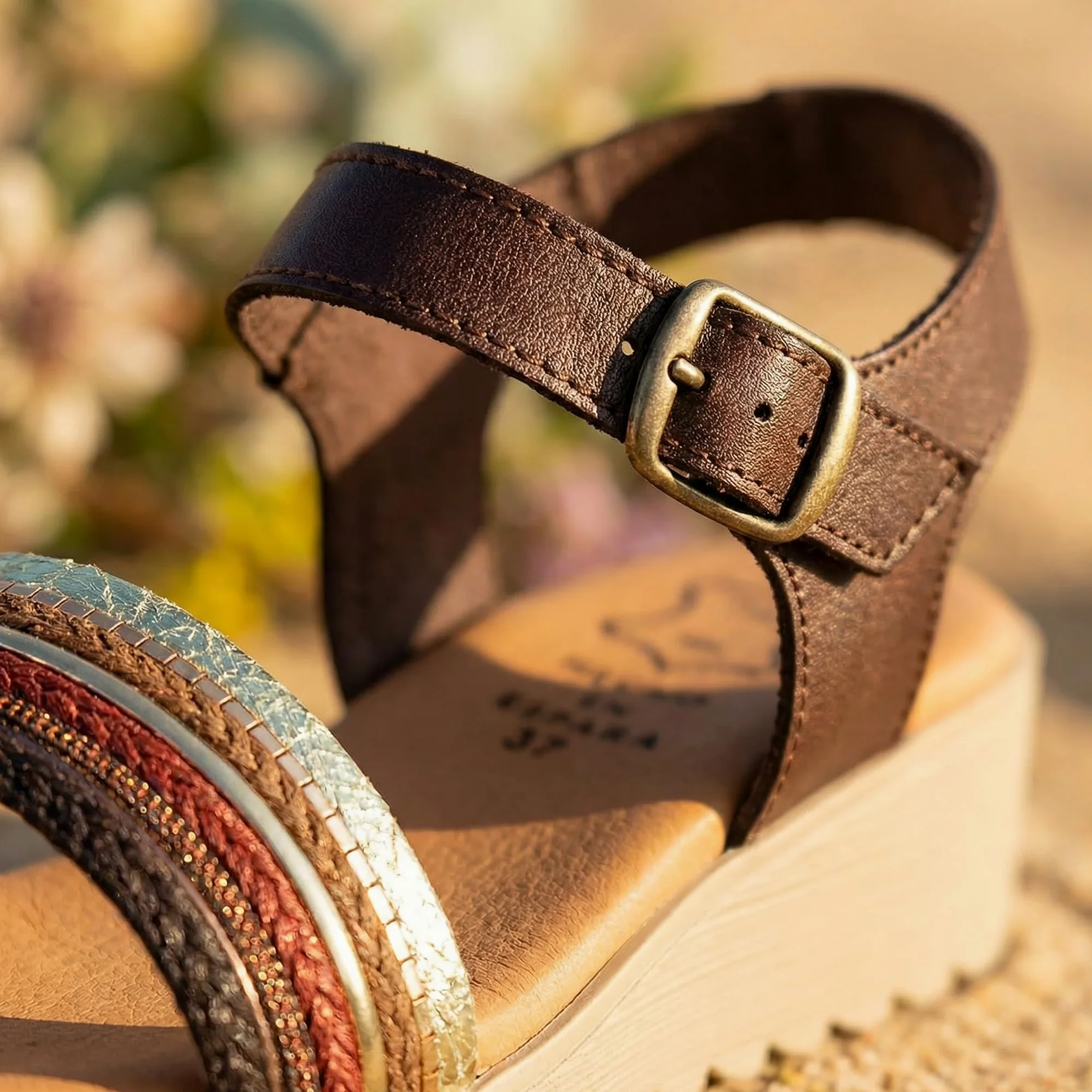 NOESLOMISMO BY DILEMA Sandalias Cómodas de Cuña Baja para Mujer | Tiras Trenzadas Multicolores