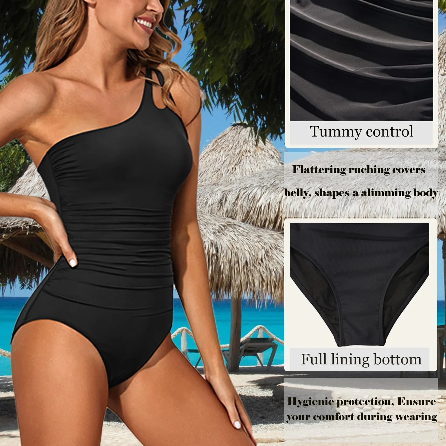 USUN Trajes de Baño De Una Pieza para Mujer Alta Cuello en V Control de Barriga Fruncido Bañador Reductores Barriga Monokinis Cintura Vintage Push Up Sexy Slim Fit Cintura Alta Bikini