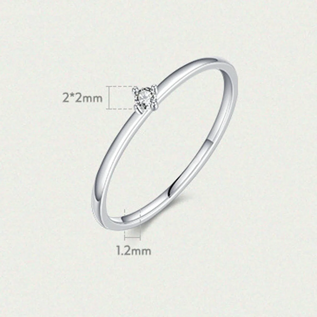 Anillo de oro blanco de 9 K/14 K para mujer, con moissanita, 2 x 2 mm, redondo con moissanite redondo blanco