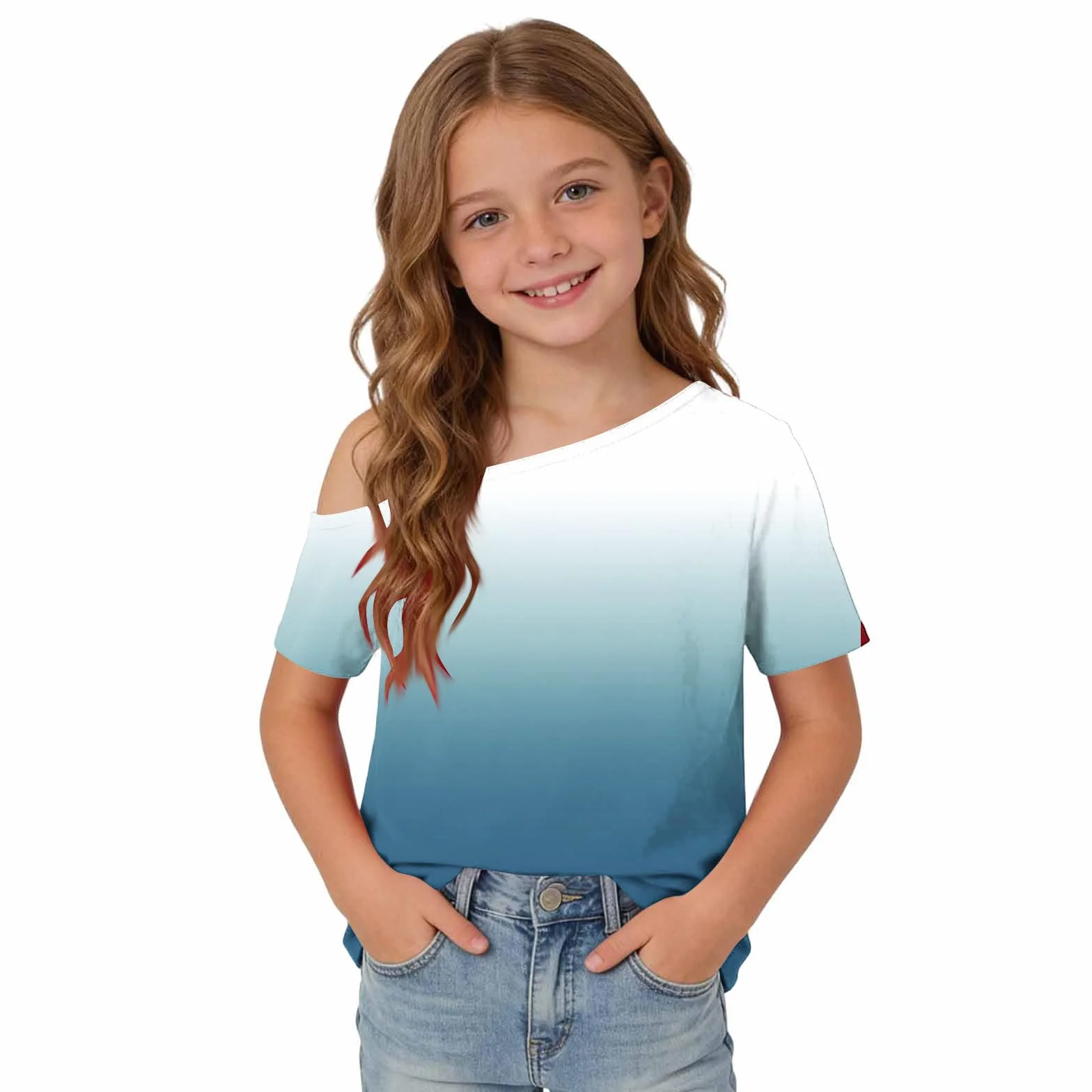 Camisetas de manga corta con hombros descubiertos para niñas, adolescentes, elegantes, transpirables, para la escuela, básicas, de un hombro, holgadas, informales, invitadas de boda, 5-14 años, Reino