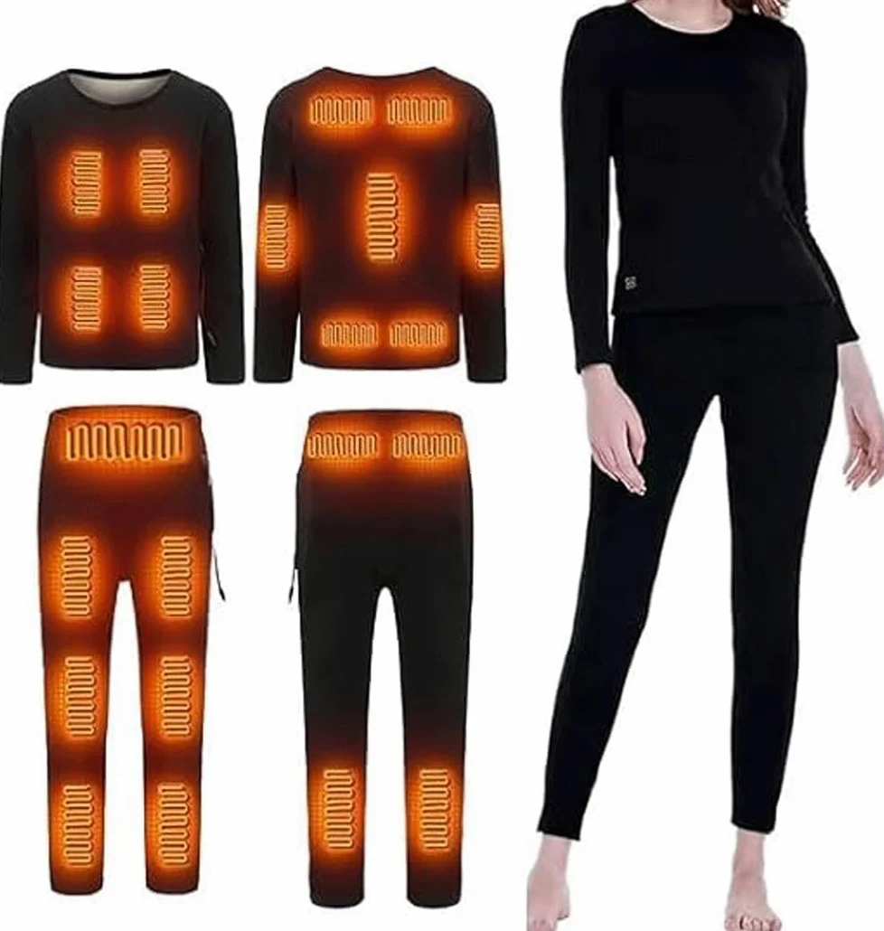 Conjunto de ropa interior térmica con calefacción para mujer y hombre, ropa interior térmica con aislamiento USB, 22 niveles de calefacción, camiseta de manga larga con calefacción y 22 zonas de