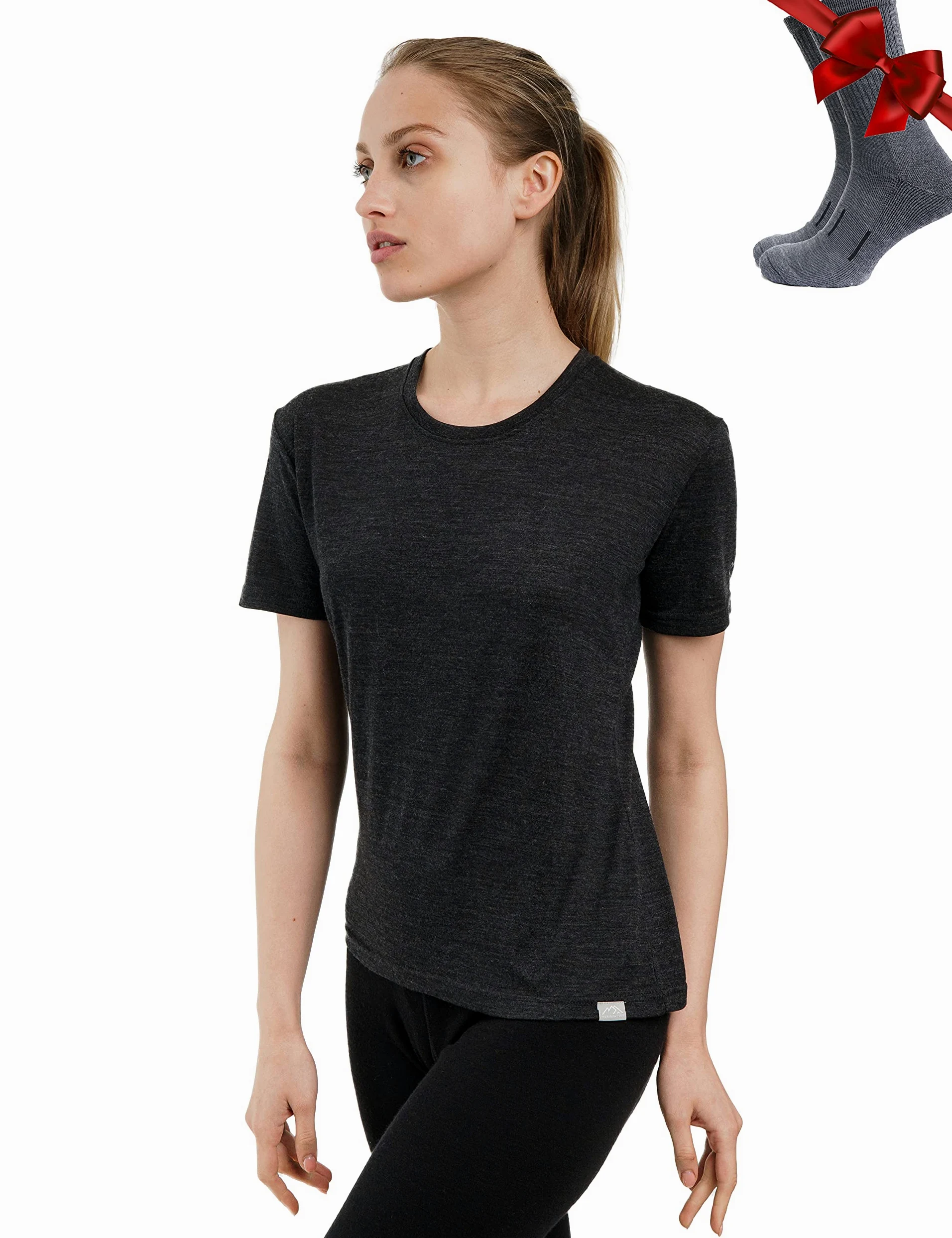 Camiseta Manga Corta Lana Merino Mujer - Lana Merino + Calcetines | Secado rápido, absorbe sudor, antiolores, camiseta térmica de fácil cuidado