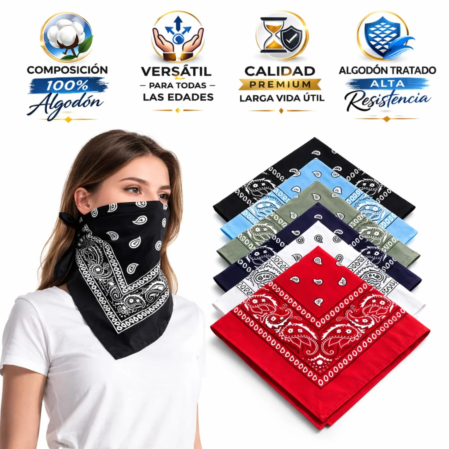EUROXANTY Bandana de algodón Paisley 53x53 cm Pañuelo para cabeza hombre mujer