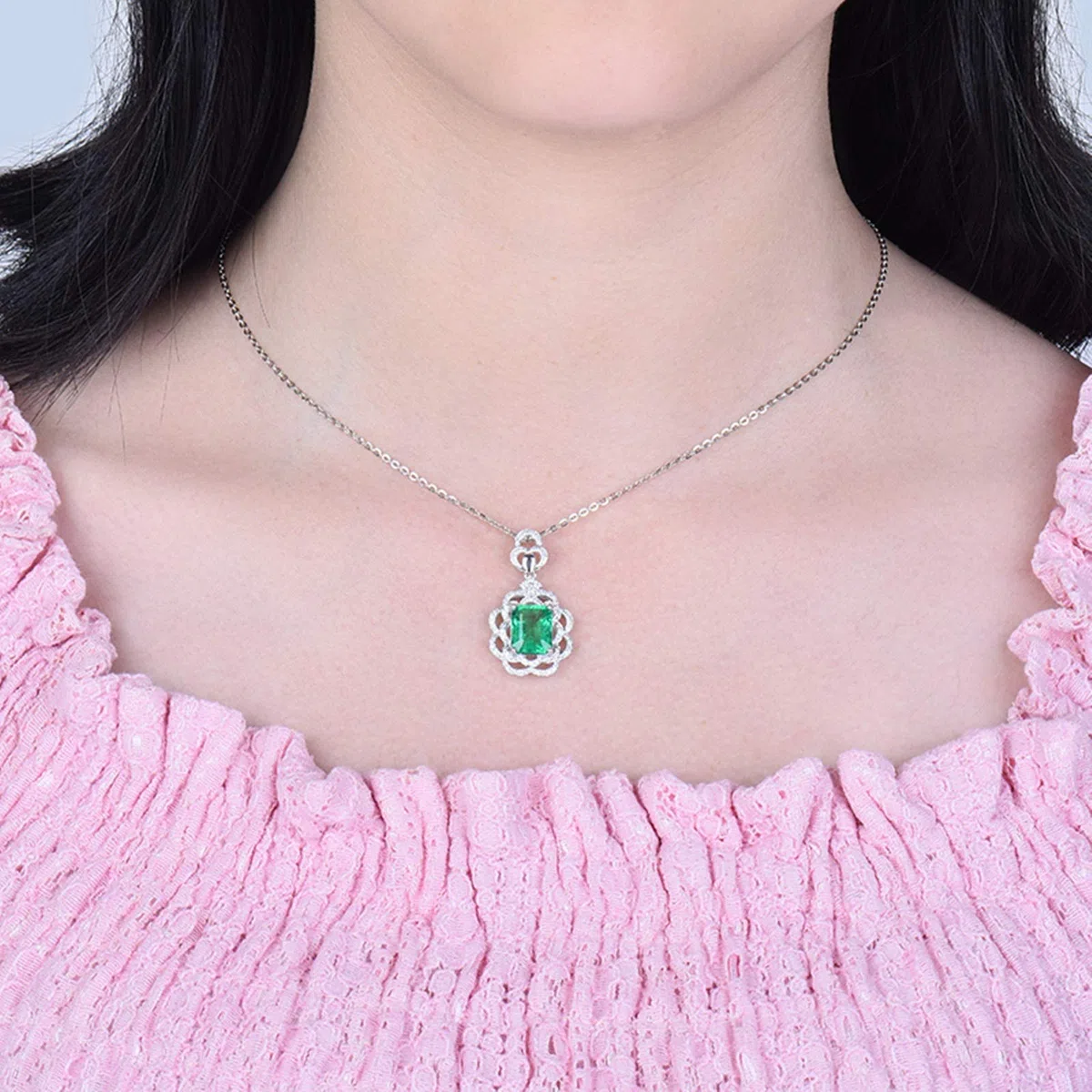 Delicado Collar para Mujer, Flor con Esmeralda creada por Muchacho de 2,5 Quilates, Oro de 18 Quilates/Plata de Ley 925, Collares con Colgante para niñas, Regalo para el día de la Madre/día de San