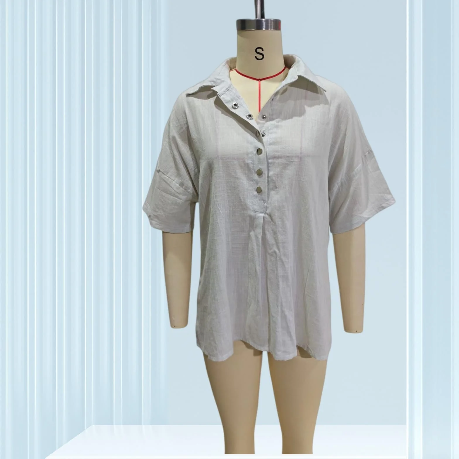 Polos de Lino para Mujer, Blusas de Manga Corta con Botones, Moda Verano 2026