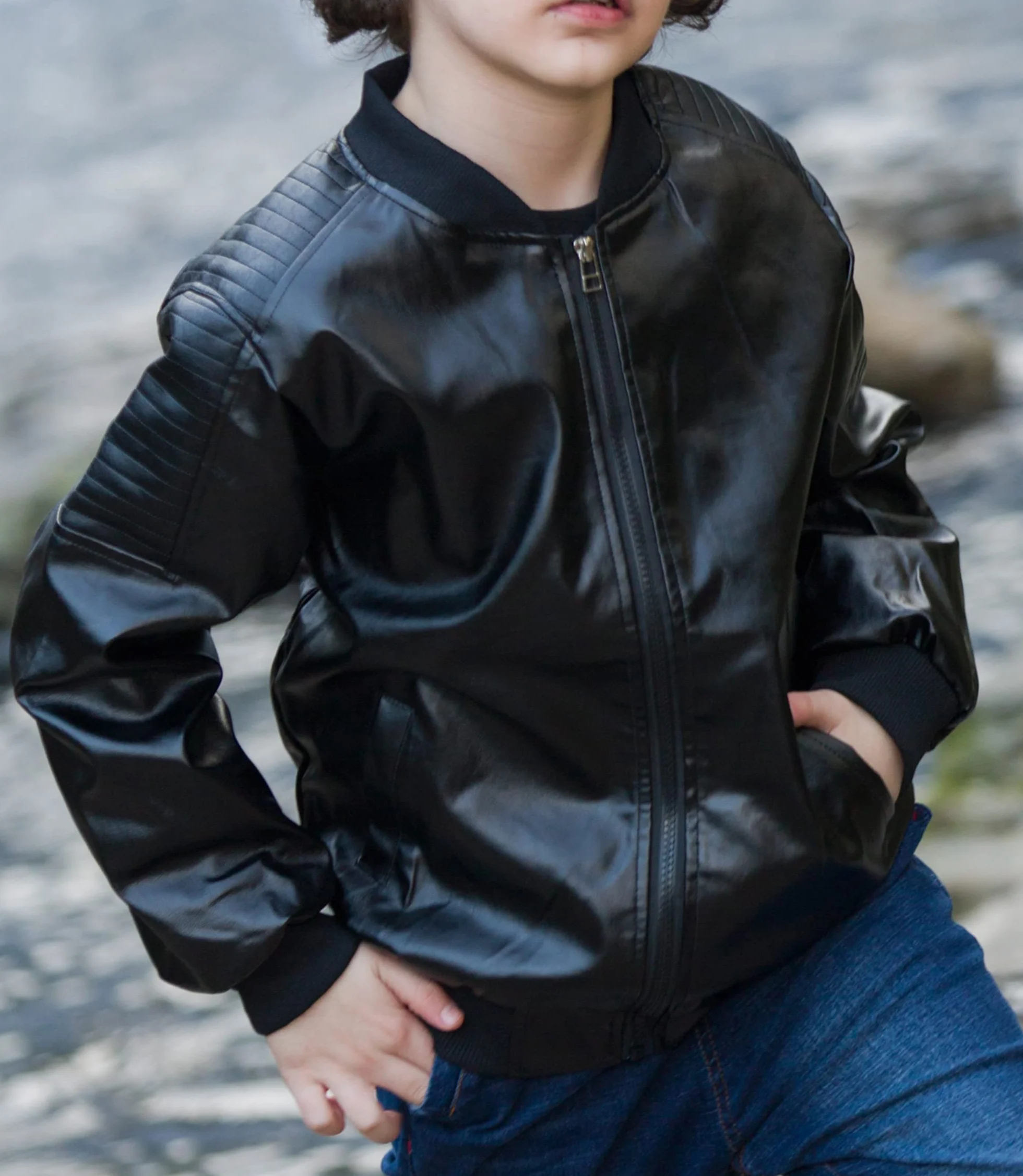 Chaqueta de Imitación Cuero para Niños - Cazadora Bomber de Piel Sintética
