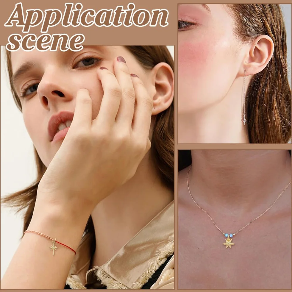 24 colgantes de estrella de latón chapado en oro de 18 quilates, diseño de estrella del norte, 4 estilos, con anillo curvado para la fabricación de joyas, manualidades