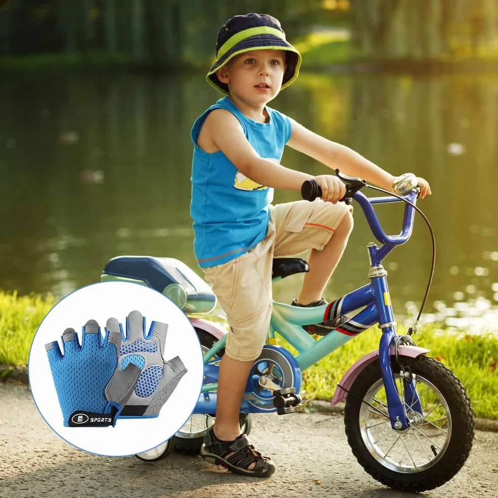 Guantes Bici Niño, Guantes Ciclismo Medio Dedo para Niños de 9 a 13 Años, Antideslizantes, Porosità, Adecuado para Ciclismo, Escalada, Patinaje sobre Hielo(Gris)