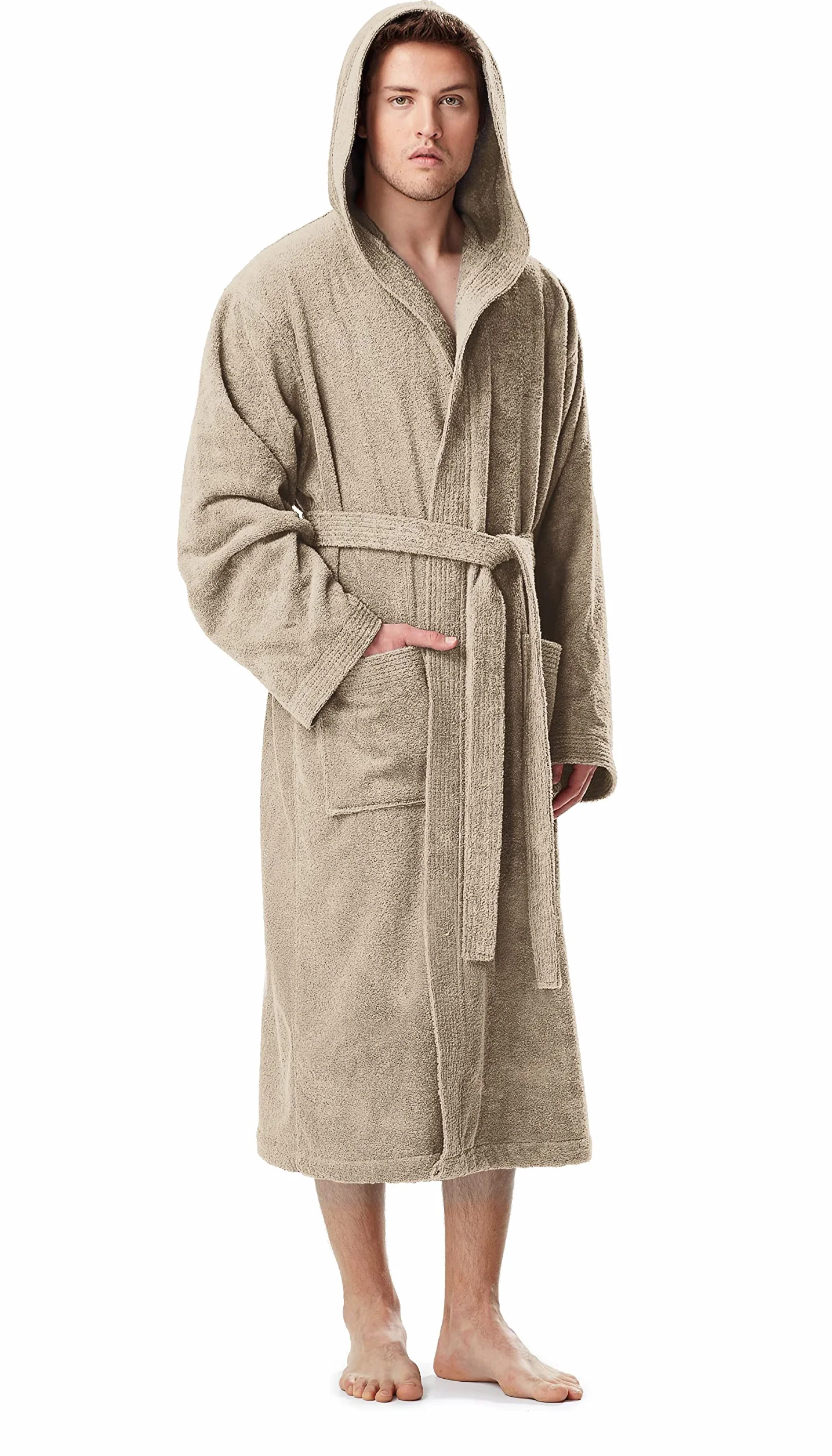 Albornoz con capucha para hombre, longitud normal, 100% tela de rizo de algodón, Azul Real, XXL-3XL