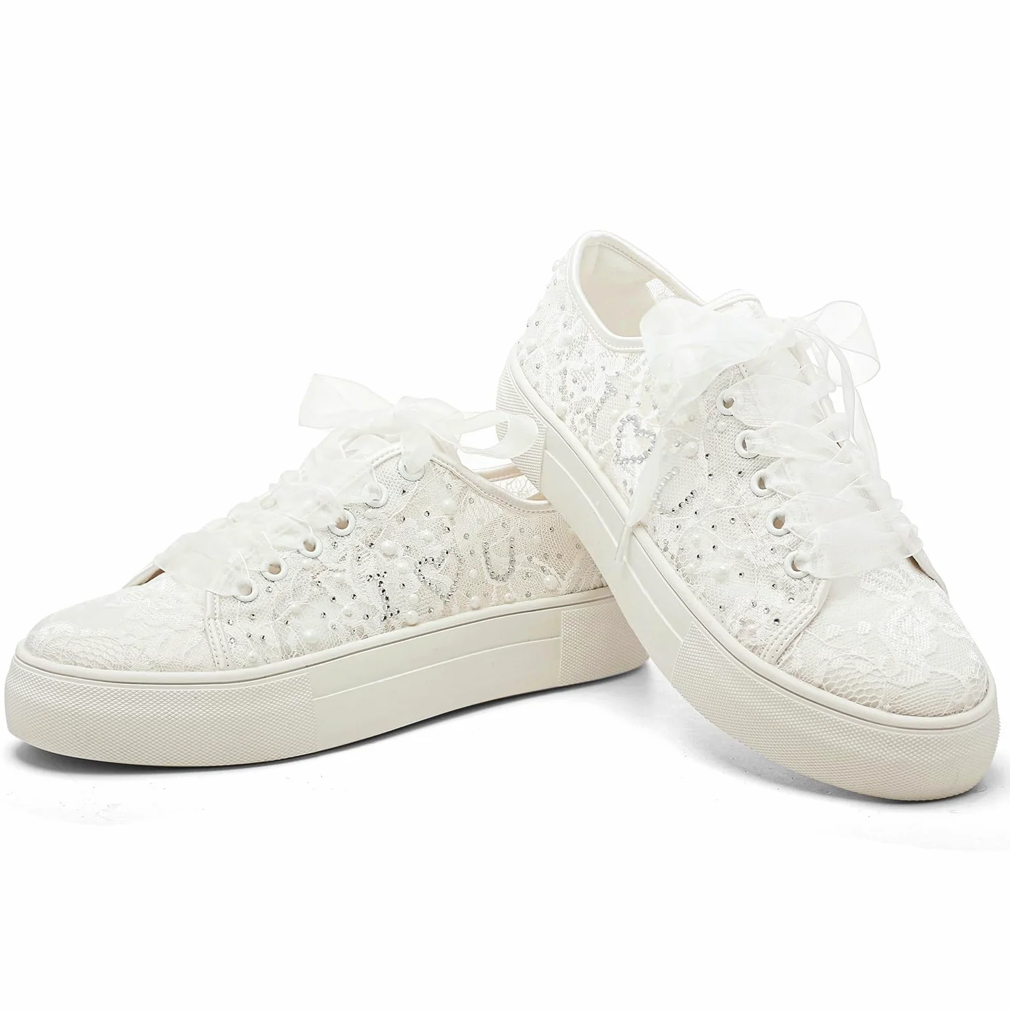 Elivandon 9996 Zapatillas de Boda Encaje Zapatillas de Novia 3,7cm Plataforma Zapatillas de Tenis de Novia Diamante de Agua Brillante Zapatillas de Boda