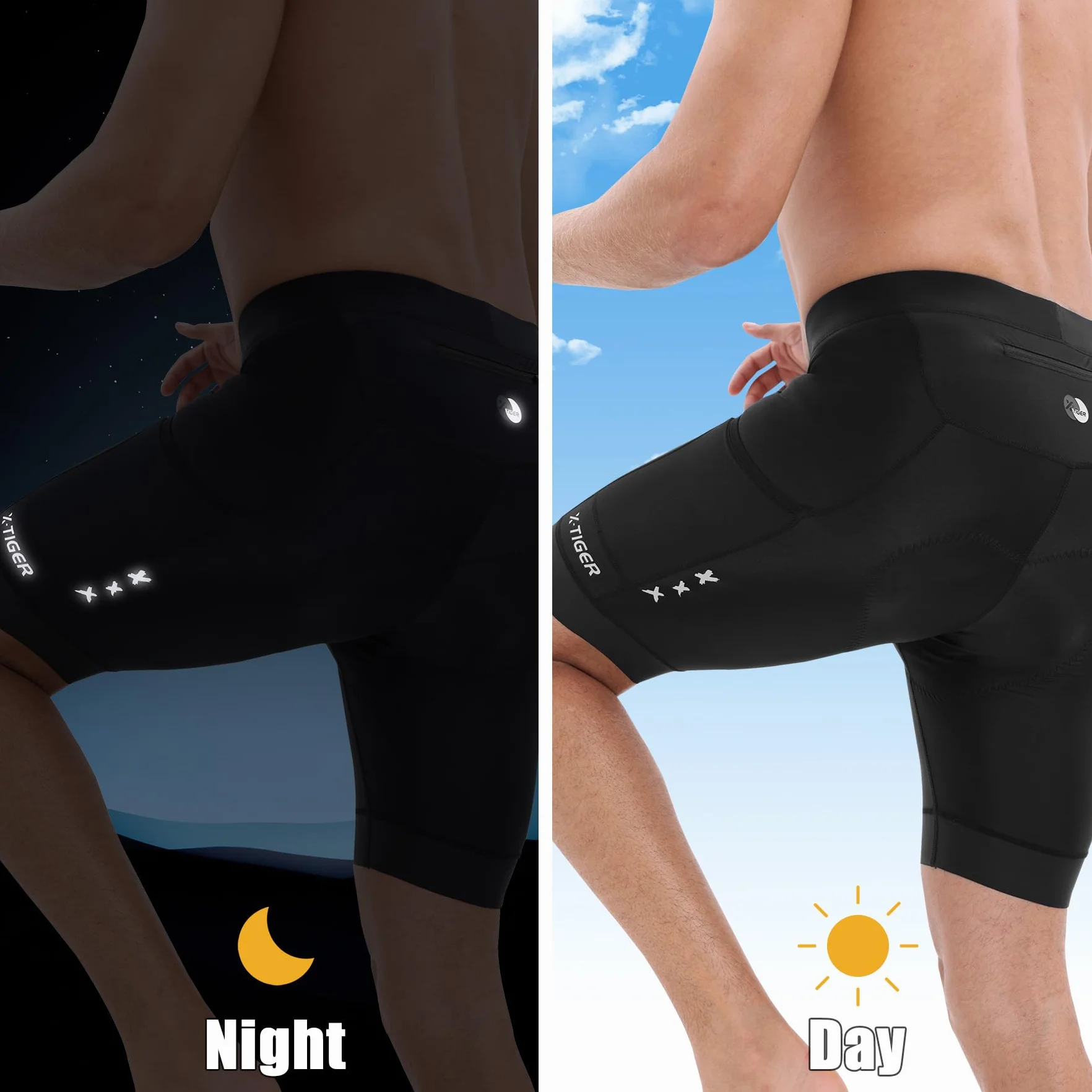 X-TIGER Culotte Ciclismo Hombre Acolchado Pantalon Cortos MTB Bicicleta Pantalones Secado Rápido Transpirable con 3 Bolsillos