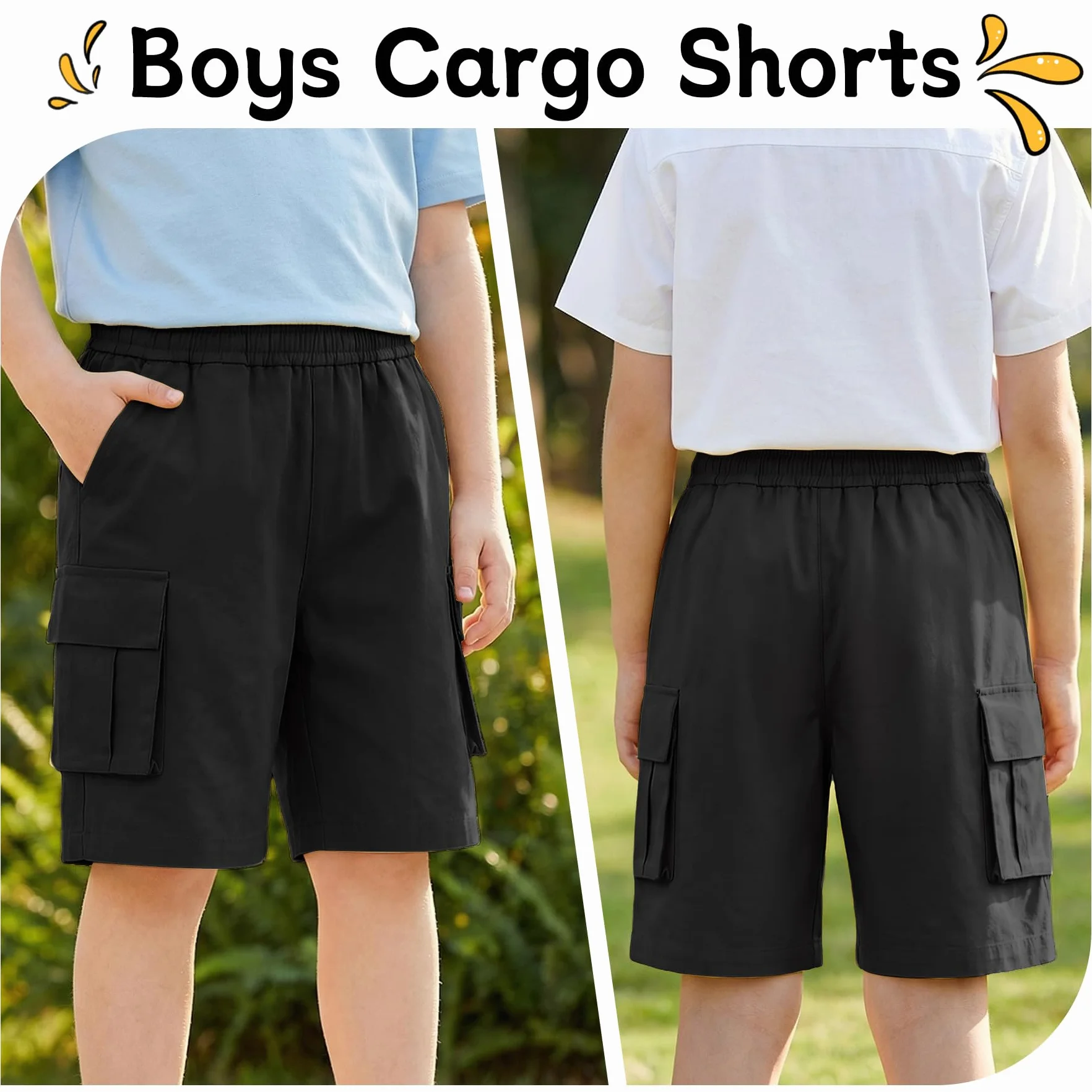 Shorts Cargo Niños Cintura Elástica Múltiples Bolsillos Baggy Ligero Deportivos Transpirable Pantalón Casual Streetwear 7-15 Años