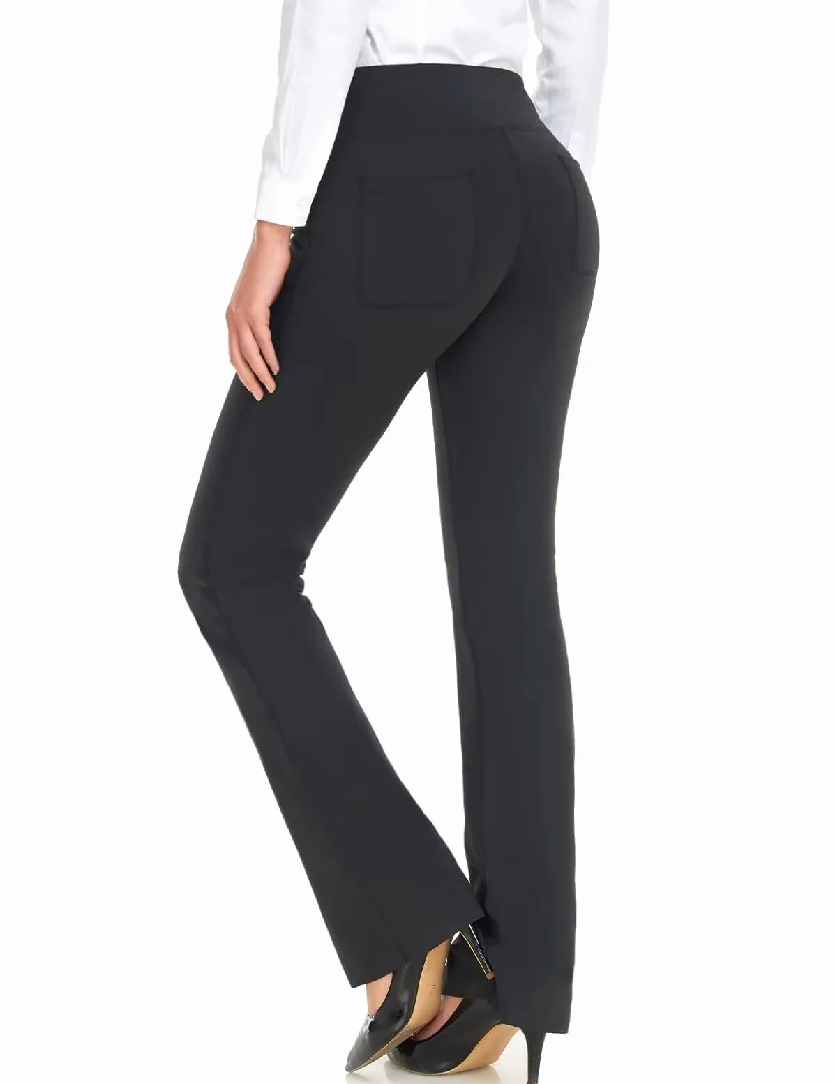 Safort Pantalones de Yoga para Mujer con Espalda en V, Pantalones Largos Acampanados con 4 Bolsillos, Cintura Alta, Pantalones elásticos para Correr