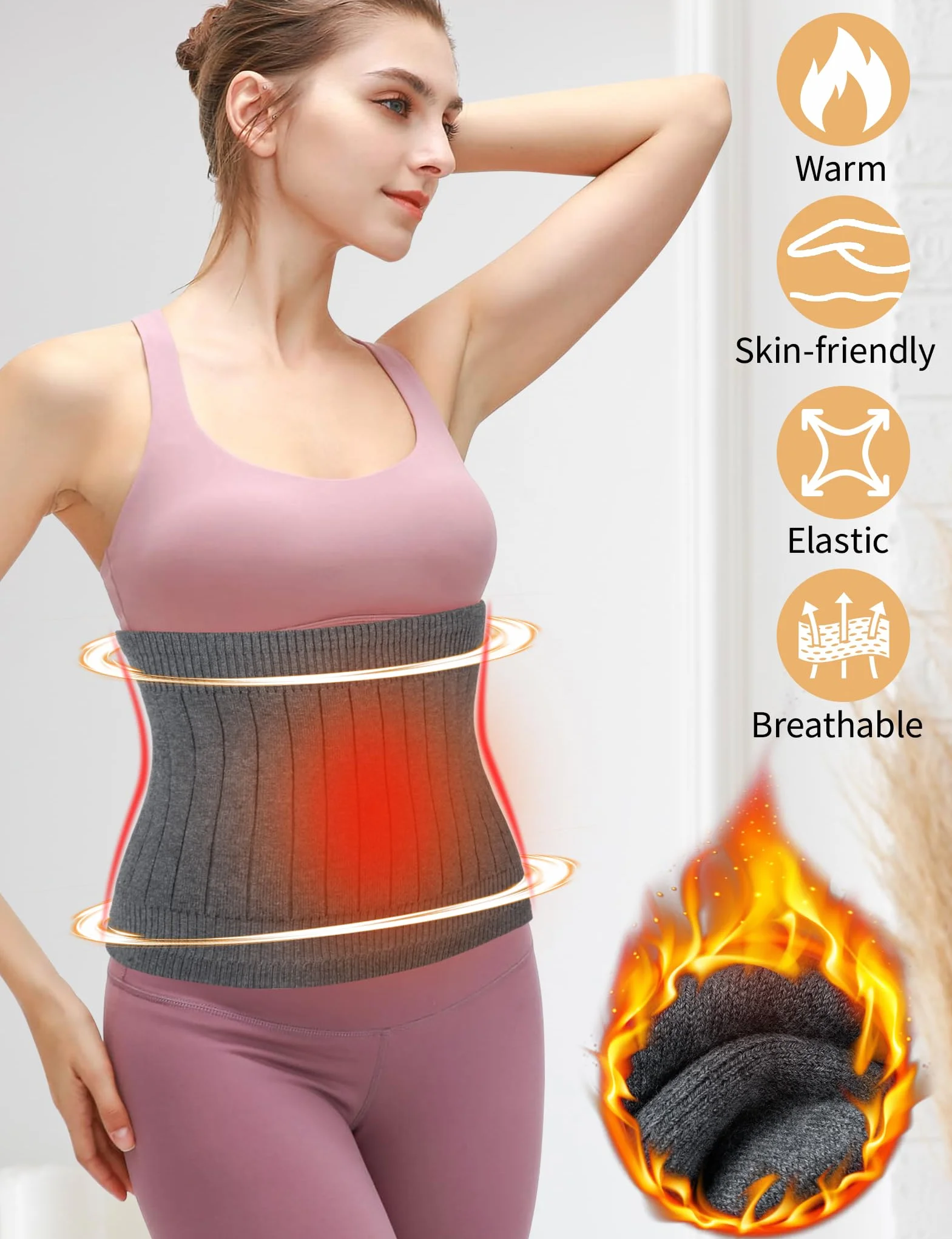Becellen Faja Lumbar Lana, Cálido Elástico Abdomen Calentador Cachemira Faja Lumbar Mujer Dolor Espalda Anti-Frío Calentador de Riñón Invierno Cintura Soporte para Mujer Hombre