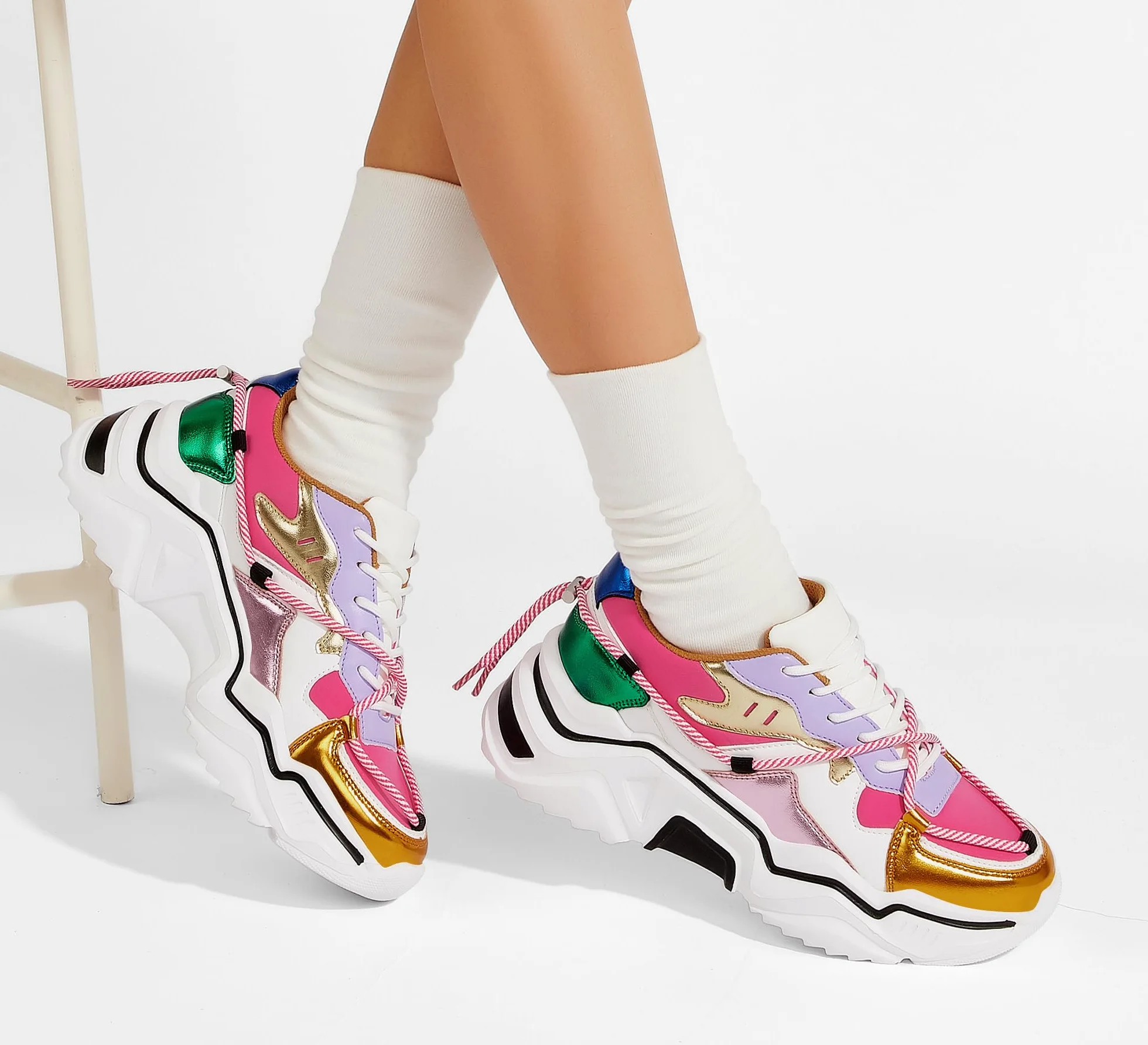 LUCKY STEP Zapatillas Plataforma Mujer – Retro Chunky Dad Shoes, Zapatos de Moda con Bloques de Colores para Uso Diario y Paseos