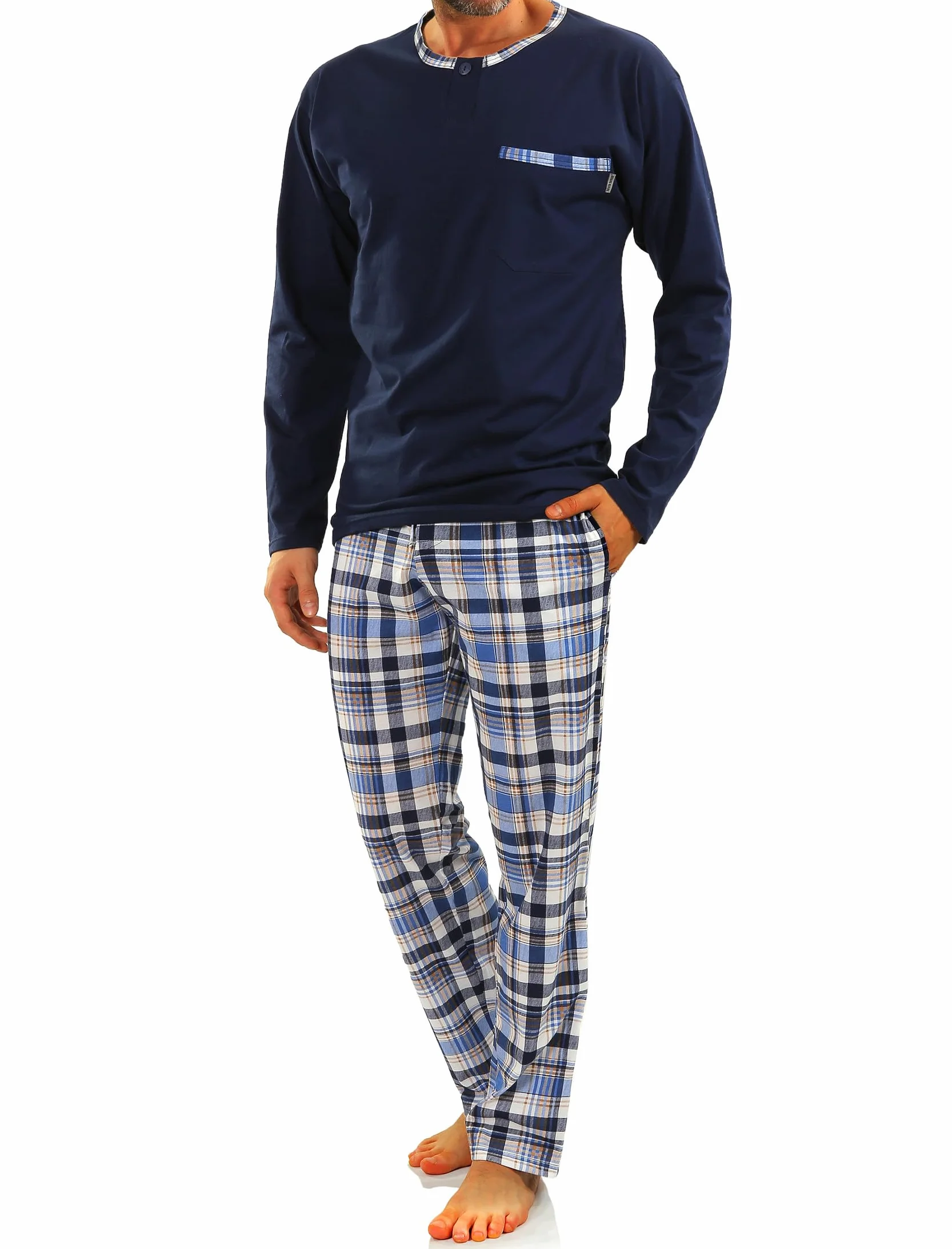 Sesto Senso Pijama Hombre Largo Invierno Clásico Algodon 2 Piezas Ropa De Dormir Conjunto Camisa Manga Larga Pantalones Largos M Jasiek 2188/17