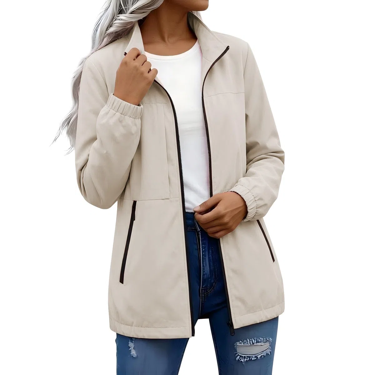 Generisch Chaqueta cortavientos ligera y transpirable, resistente al viento para correr al aire libre (50+) con clip para chaqueta para mujer