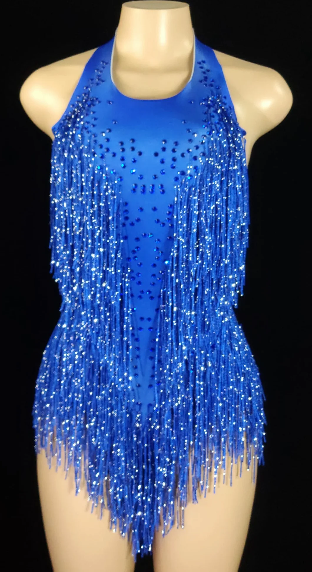 Body sexy con flecos de cristales brillantes y borlas, traje de baile de jazz, ropa de una pieza para escenario