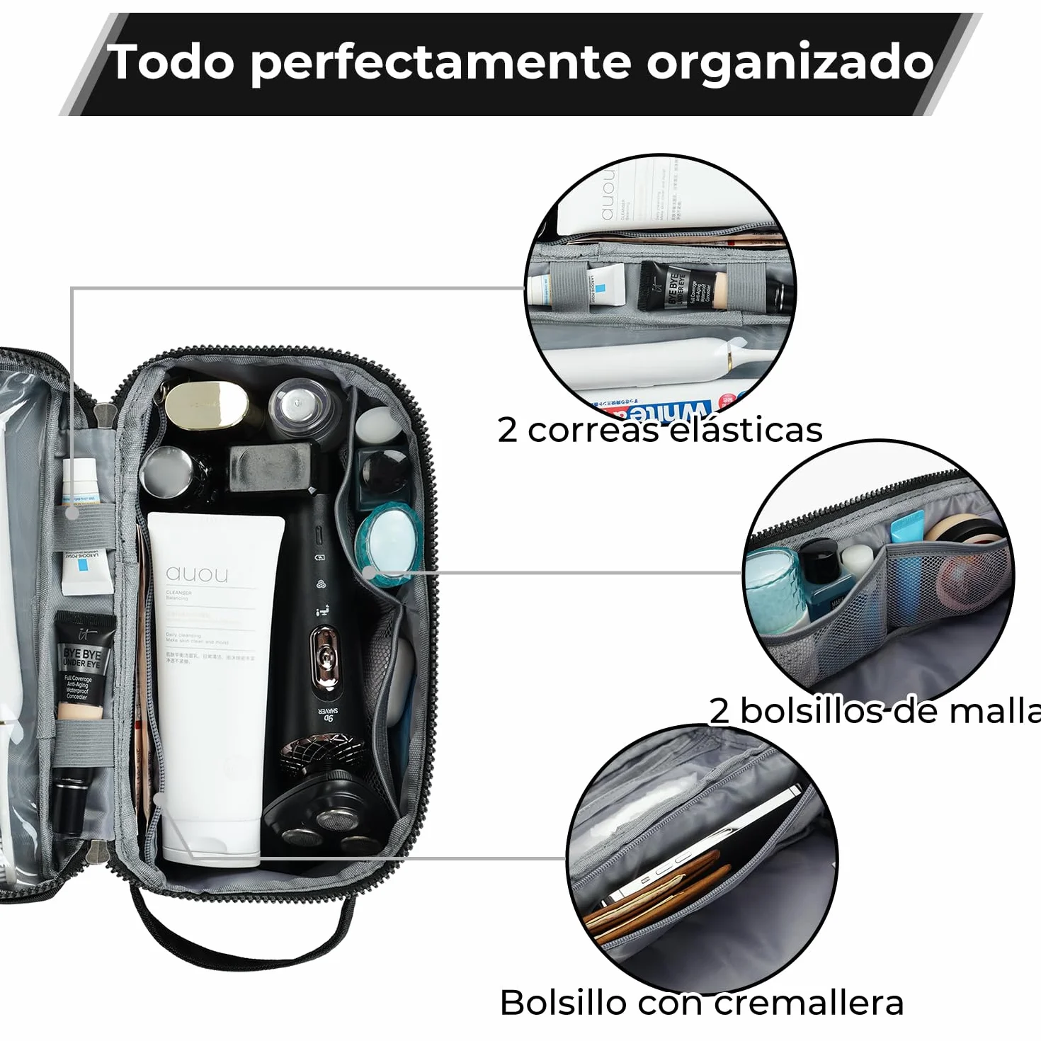 ECOHUB Neceser Hombre de Viaje, Impermeable Bolsa de Aseo, Bolsa Aseo con Separación Seco Húmedo, Neceser Organizador, Patente Pendiente(Negro-1)