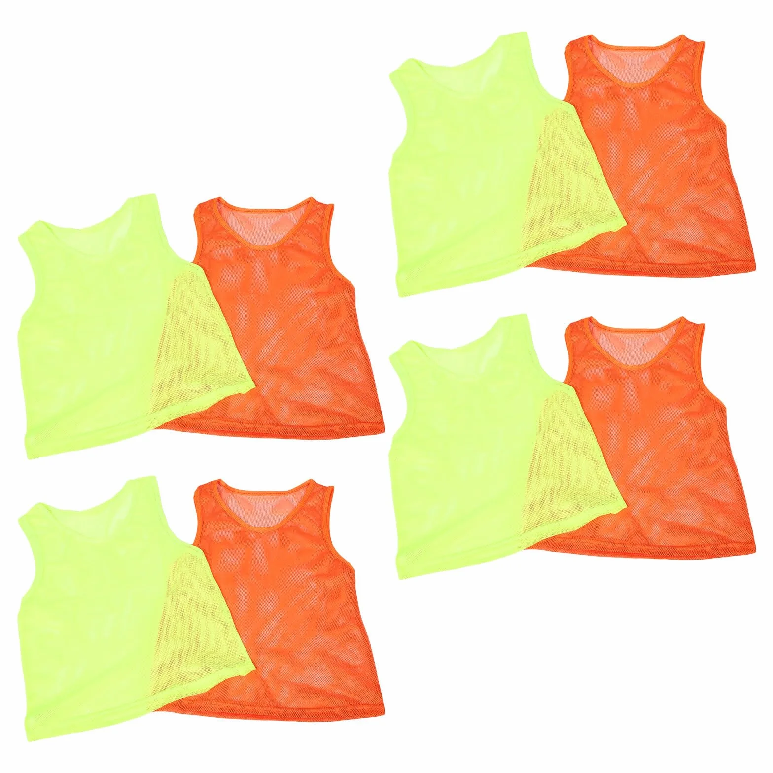 Mikinona Petos de Entrenamiento para 8 Piezas Chalecos Deportivos de Malla Transpirable Colores Fluorescentes Verde y Naranja Talla Infantil Ideales para Fútbol Baloncesto y