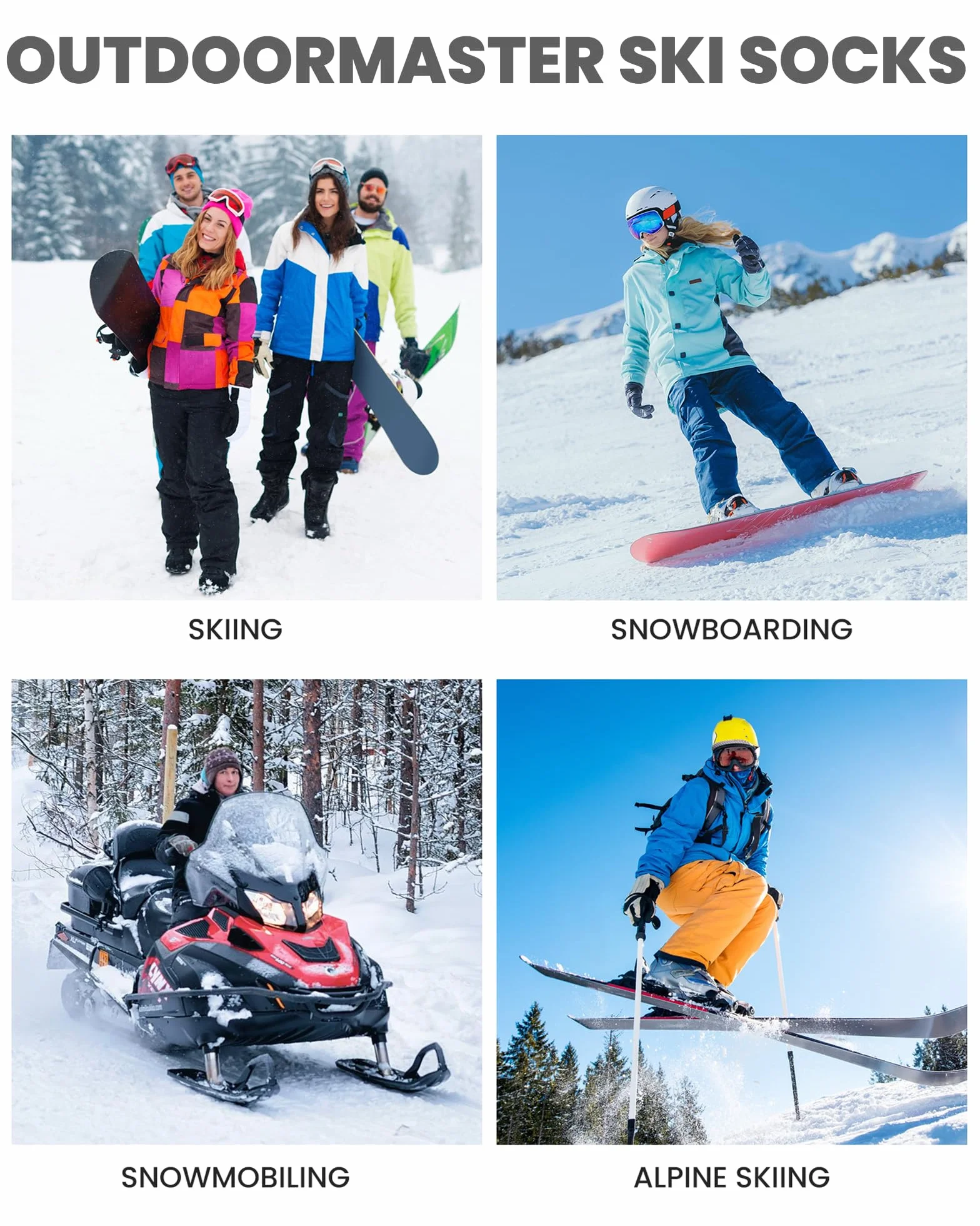 OutdoorMaster Calcetines de Esquí de Lana Merino Unisex para Hombre & Mujer, Calcetines Transpirables de Invierno para Snowboard y Deportes al Aire Libre con Diseño OTC/puño Antideslizante