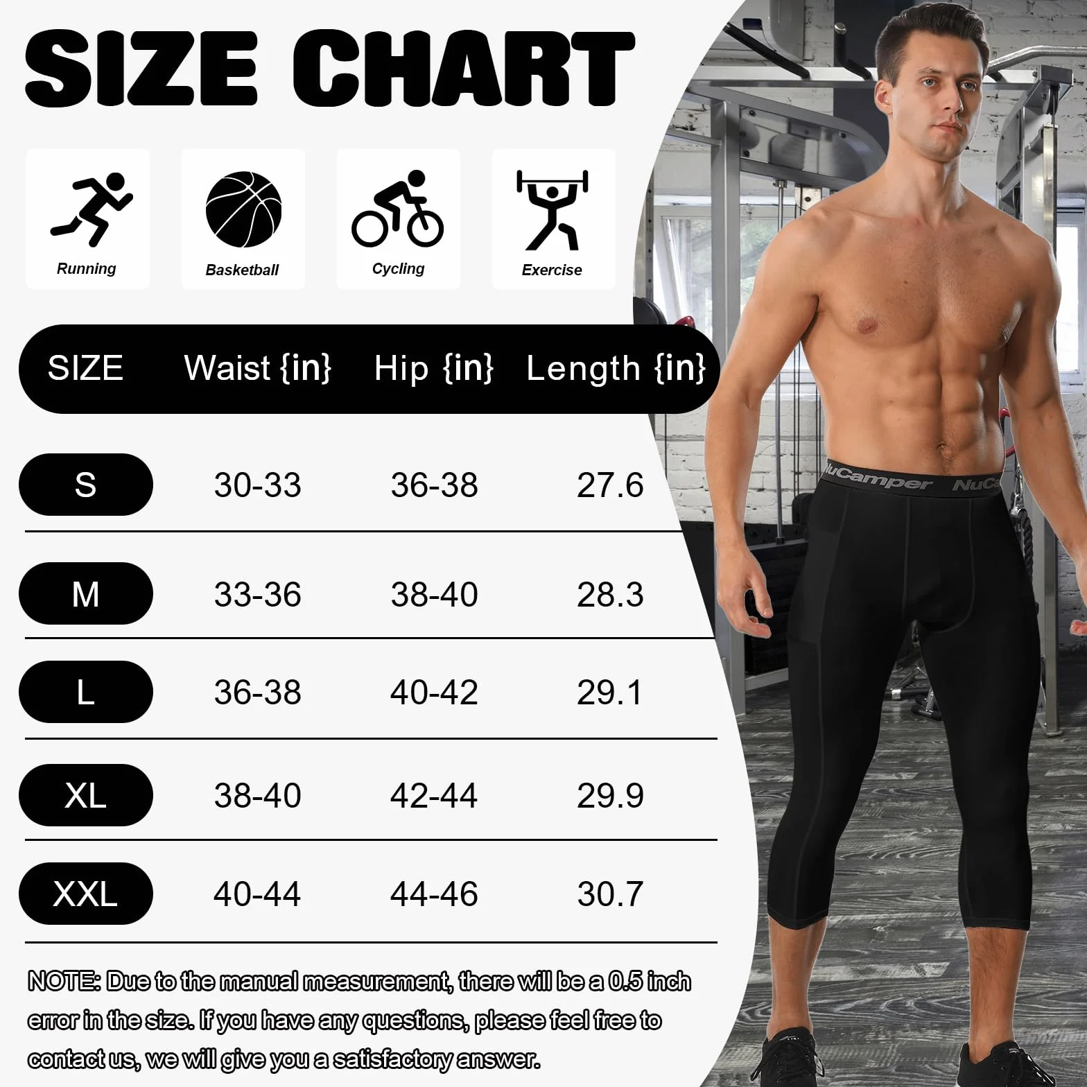 NuCamper Pantalones de Compresión Hombre 3/4 Leggings con Bolsillo Secado Rápido Gimnasio