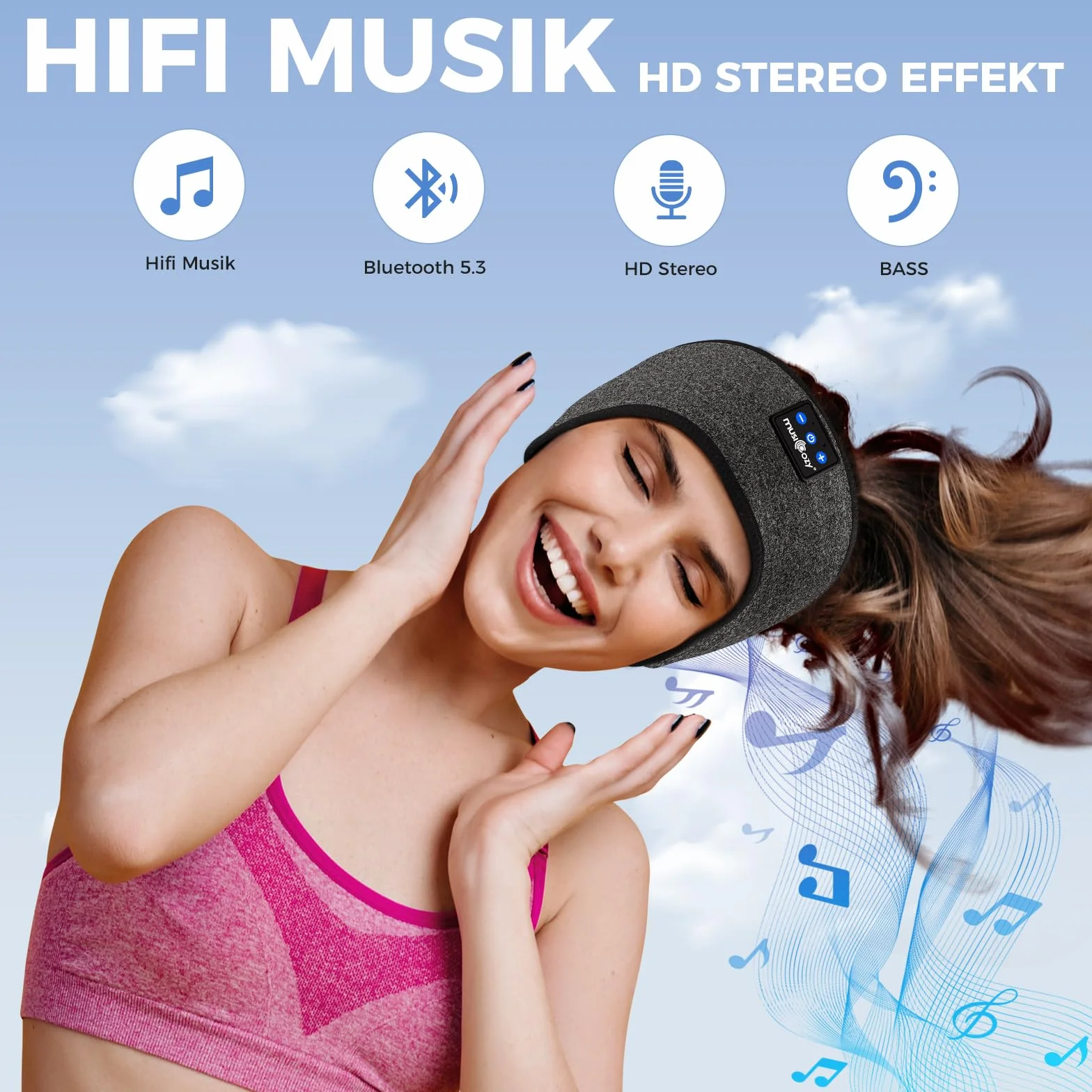MUSICOZY Auriculares para Dormir Bluetooth Diadema Deportiva Altavoces Ultrafinos Antifaz