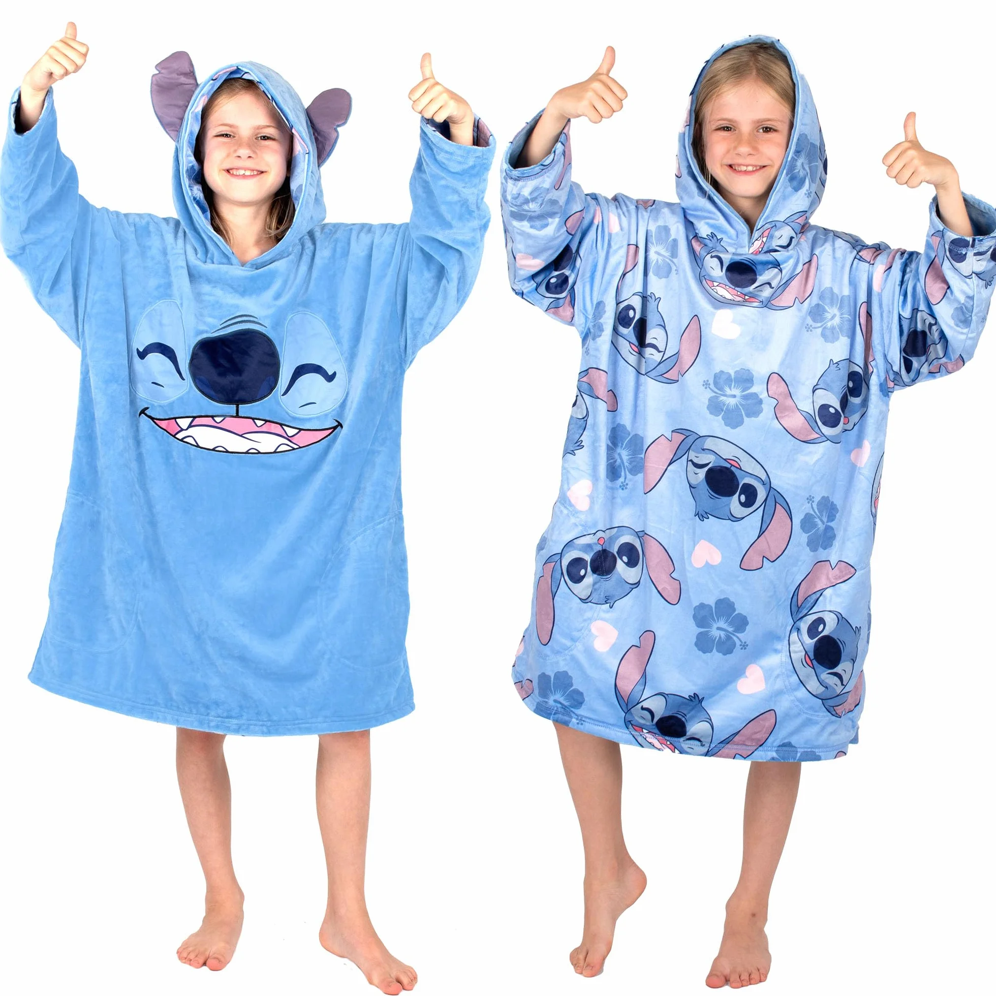 Disney Stitch - Manta reversible con capucha de gran tamaño para niños, súper suave, de doble cara, forro polar, regalo para niñas, talla única, color azul