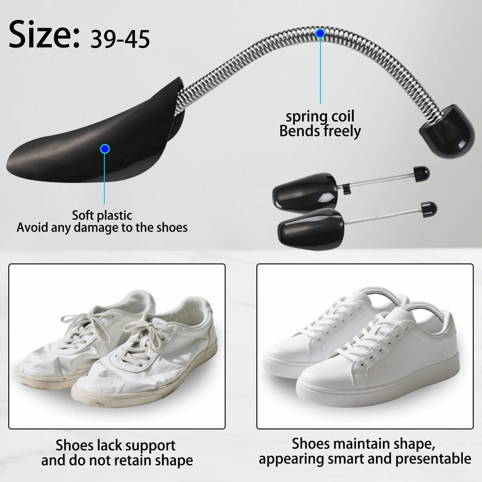 Set de 5 Pares Horma Zapatos Ajustable, Hormas de Plástico, Hormas Zapatos Hombre, Horma Zapatos Eu La Talla 39-47, Adecuado para Zapatos de Cuero y Zapatos Deportivos (Negro, Hombres)