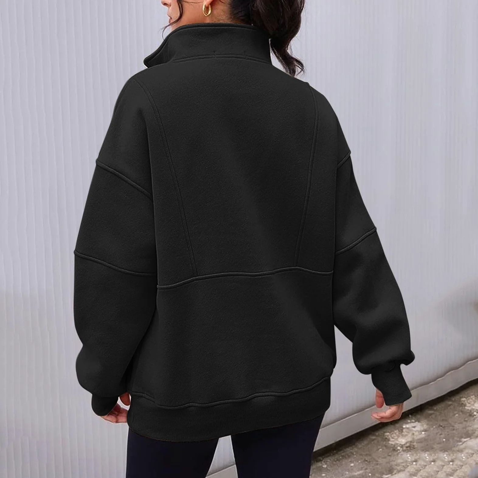 Sudaderas de gran tamaño con cuello alto para mujer, ajuste holgado, bloque de color occidental, forro polar, casual, con cremallera, suéteres divertidos, suaves, estéticos, para entrenamiento,