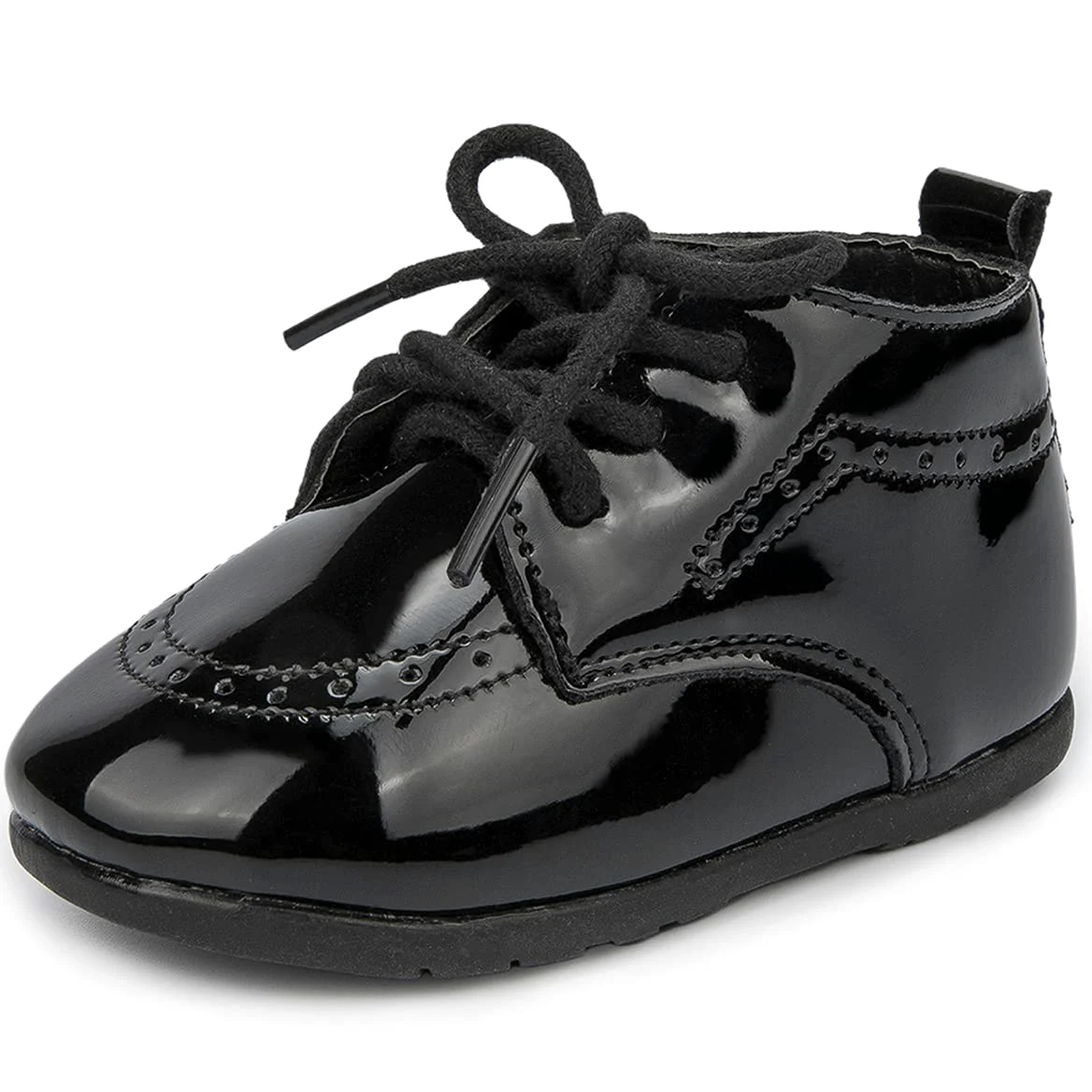 ohsofy Bebé Bebé Niño Oxford Zapatos PU Cuero Mocasines Caucho y Suela Suave Zapatos de Vestir de Boda Niño Niña Bebé Zapatos de Caminar, negro (B_mirror Black), 12-18 meses