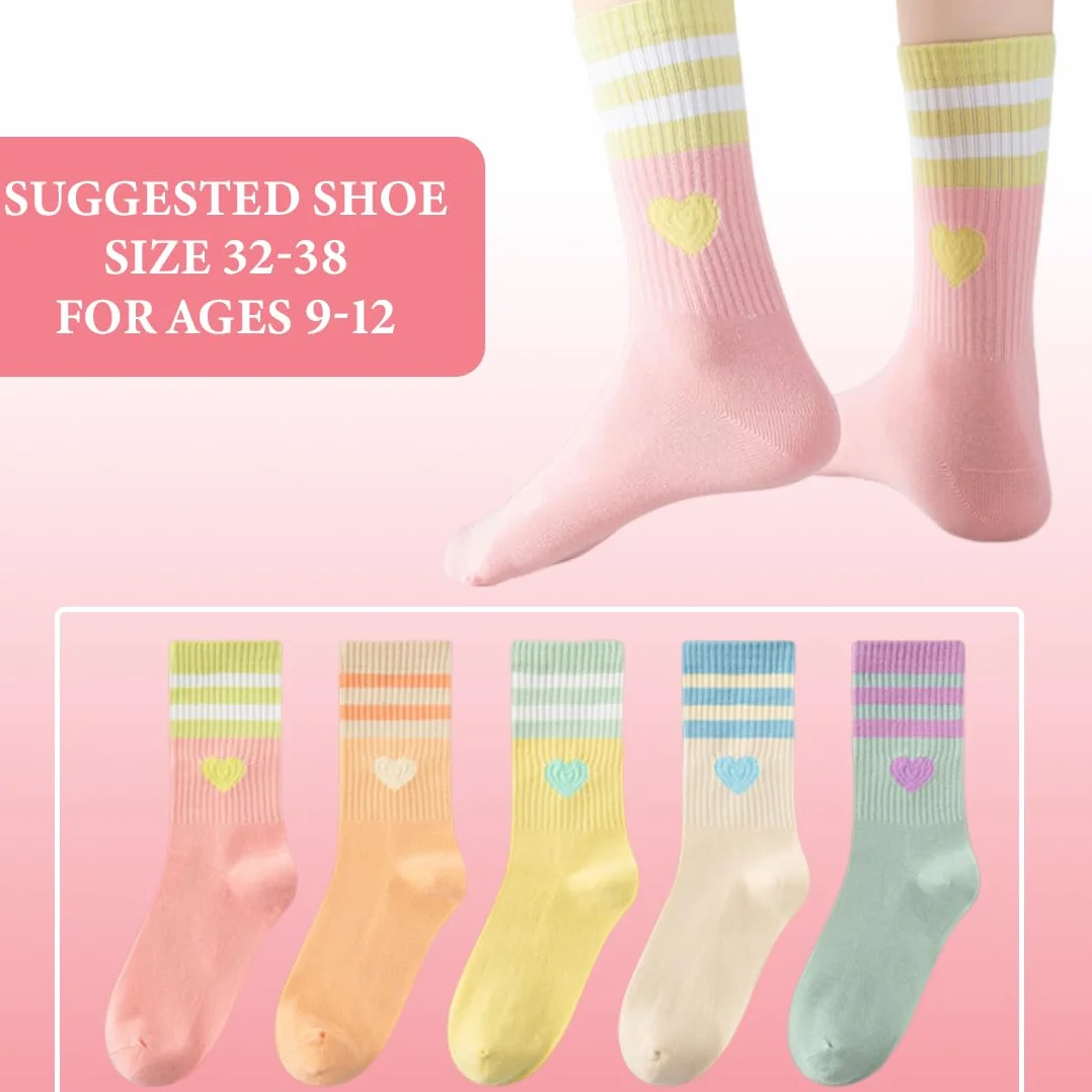 NHQZ 5 Pares calcetín Corazón Tenis Niña, Algodón, Calcetines Blancos Mujer