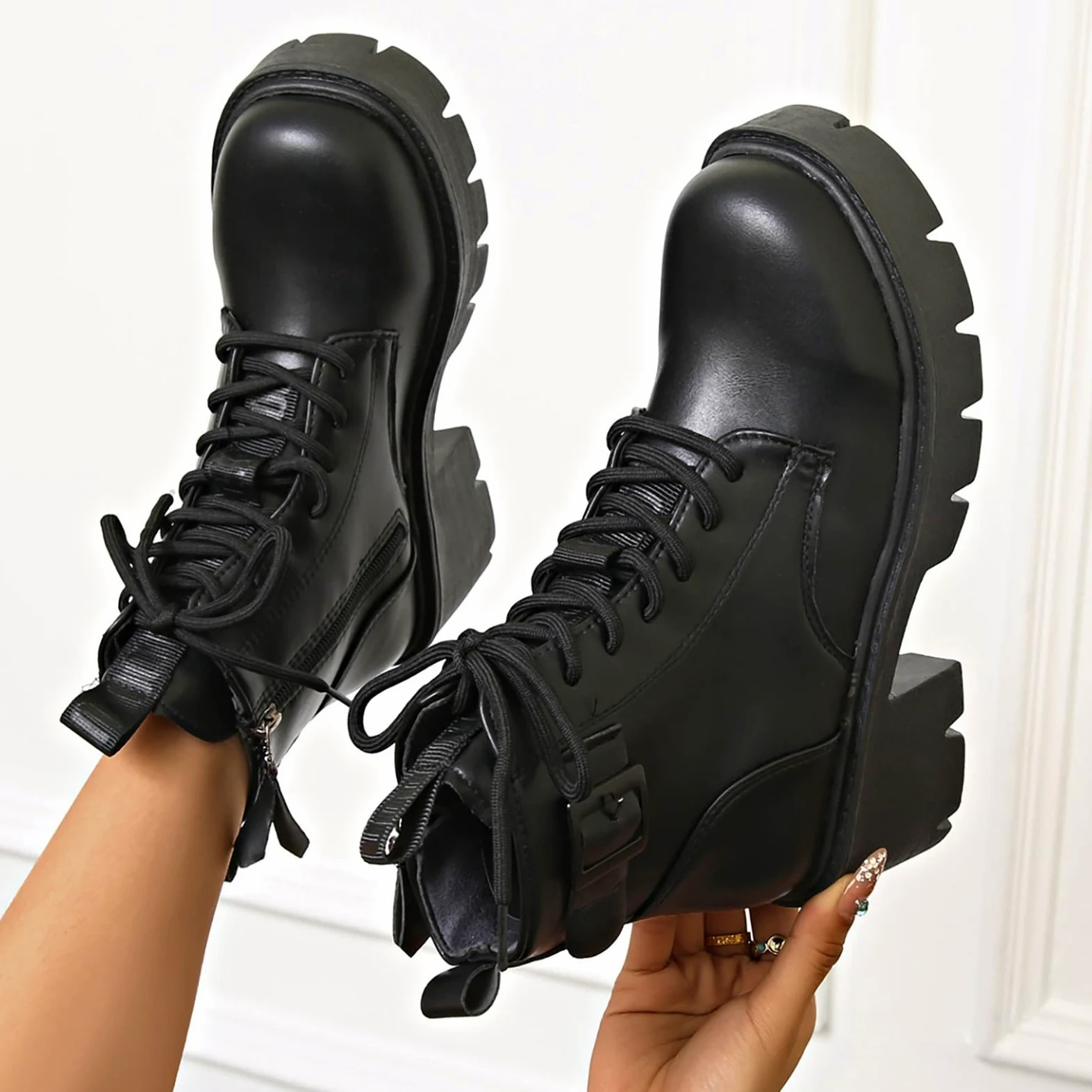 Genérico Botines Mujer Vestir Cordones Plataforma Botas Punta Redonda Elegantes Zapatos Suaves y Cómodos Caminar Bota Informales Antideslizantes Botin para Otoño Invierno Trabajo Paseo y Uso Diario