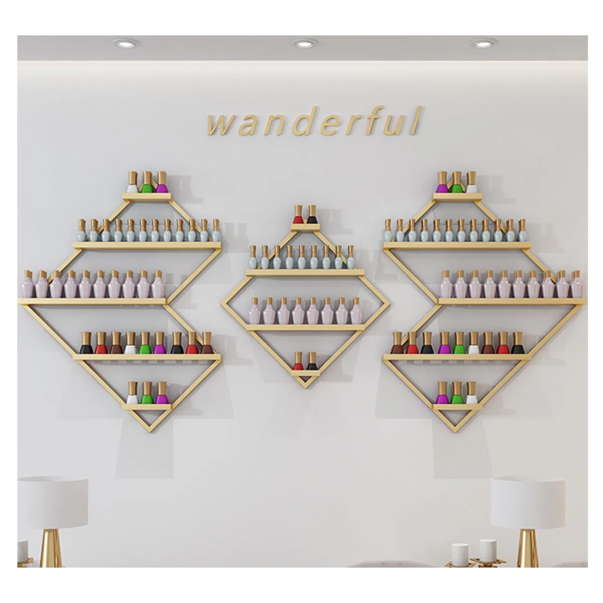 Expositor Poligonal para Esmaltes De Uñas, De Metal, para Pared, para Perfumes Y Aceites Esenciales, Ideal para El Hogar, SPA, Salón De Uñas, Tienda, Dorado（Gold）