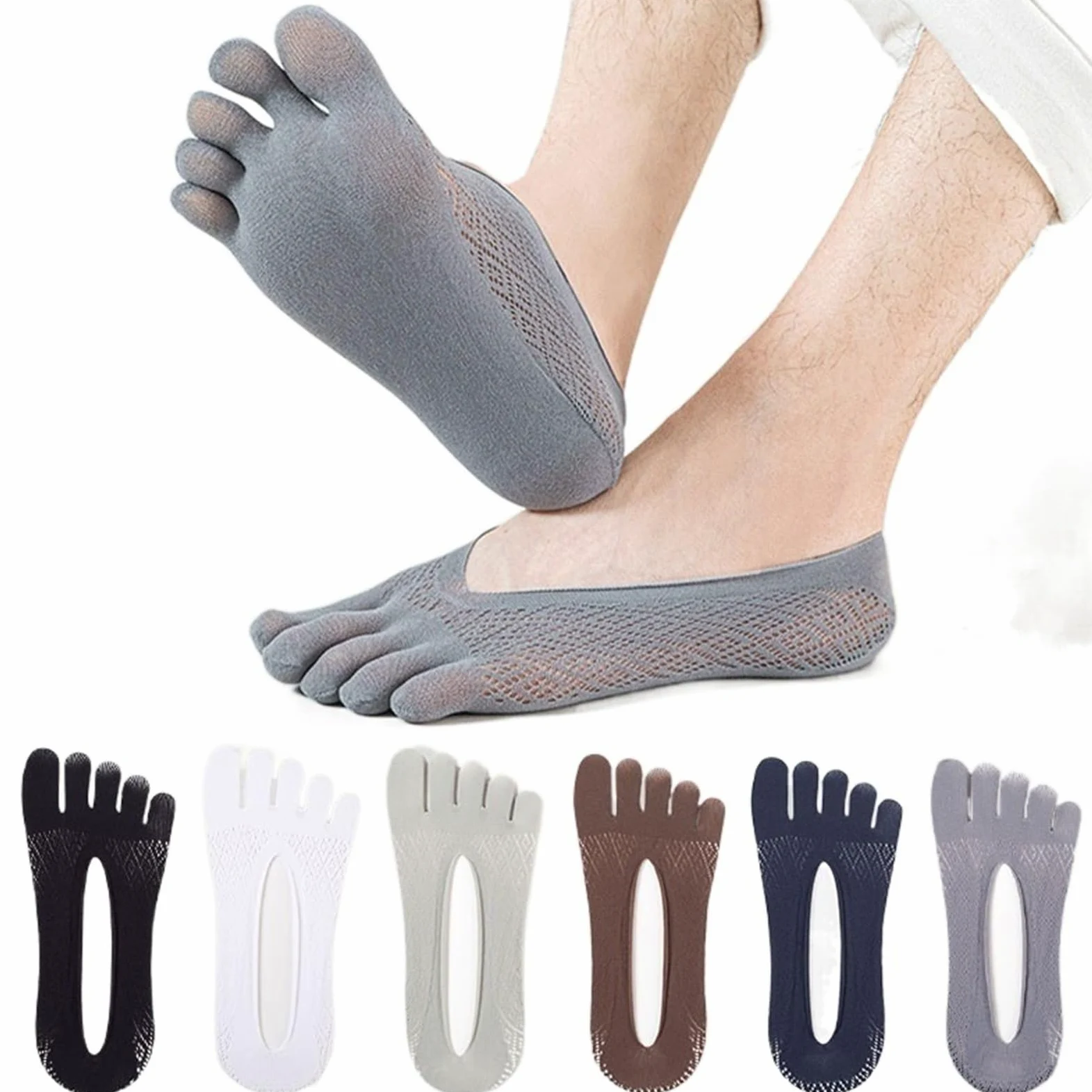 ERICAT 5 pares de calcetines de verano para hombre, ultrafinos, transpirables, invisibles, calcetines tobilleros para hombre, 5 gris oscuro, EU 37-45